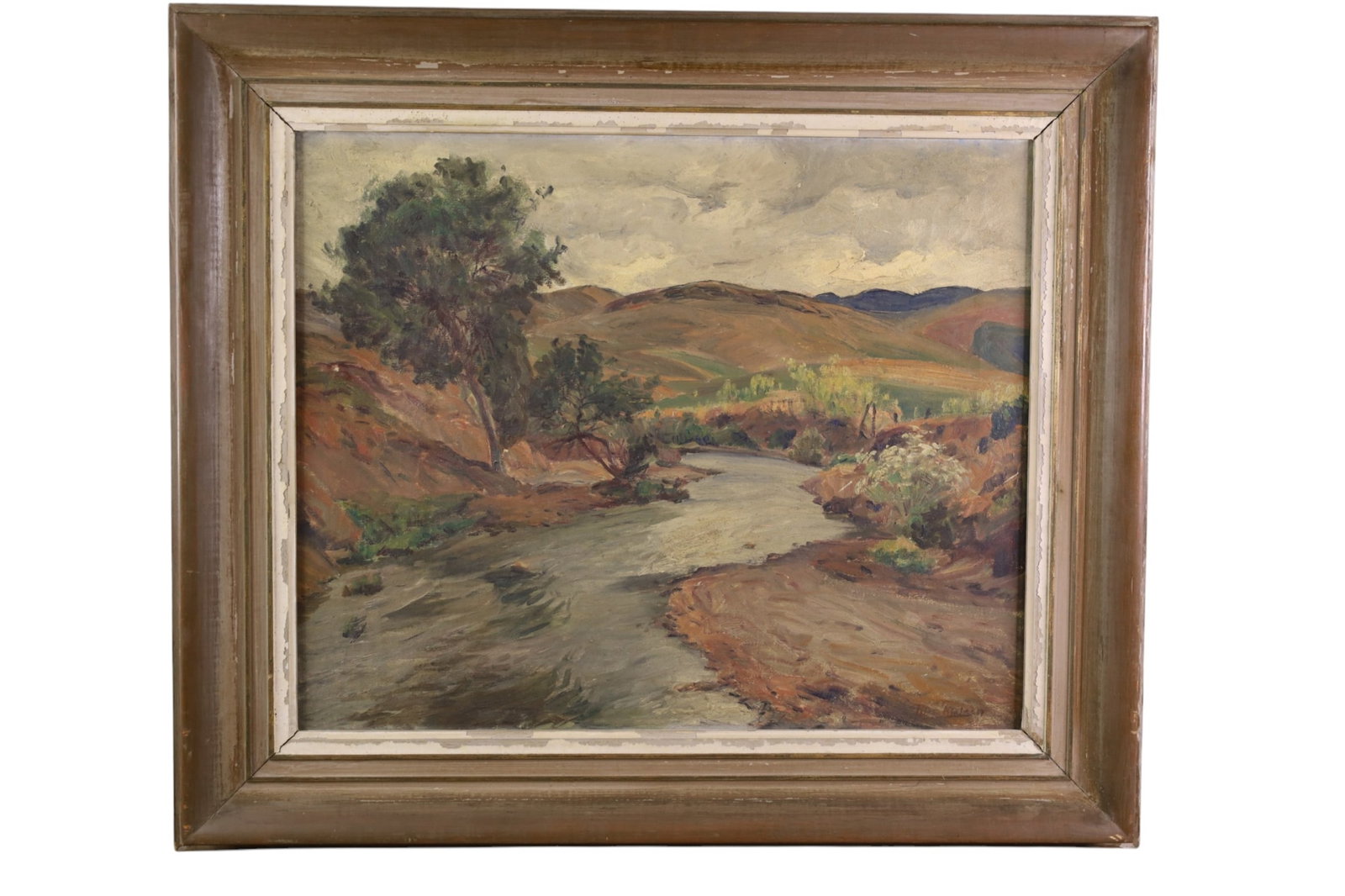 LANDSCAPE OIL PAINTING: OIL ON CANVAS, SIGNED LOWER RIGHT, R.P. NIELSEN. LANDSCAPE PAINTING. NEEDS CLEANED. 29" x 25" IN FRAME
