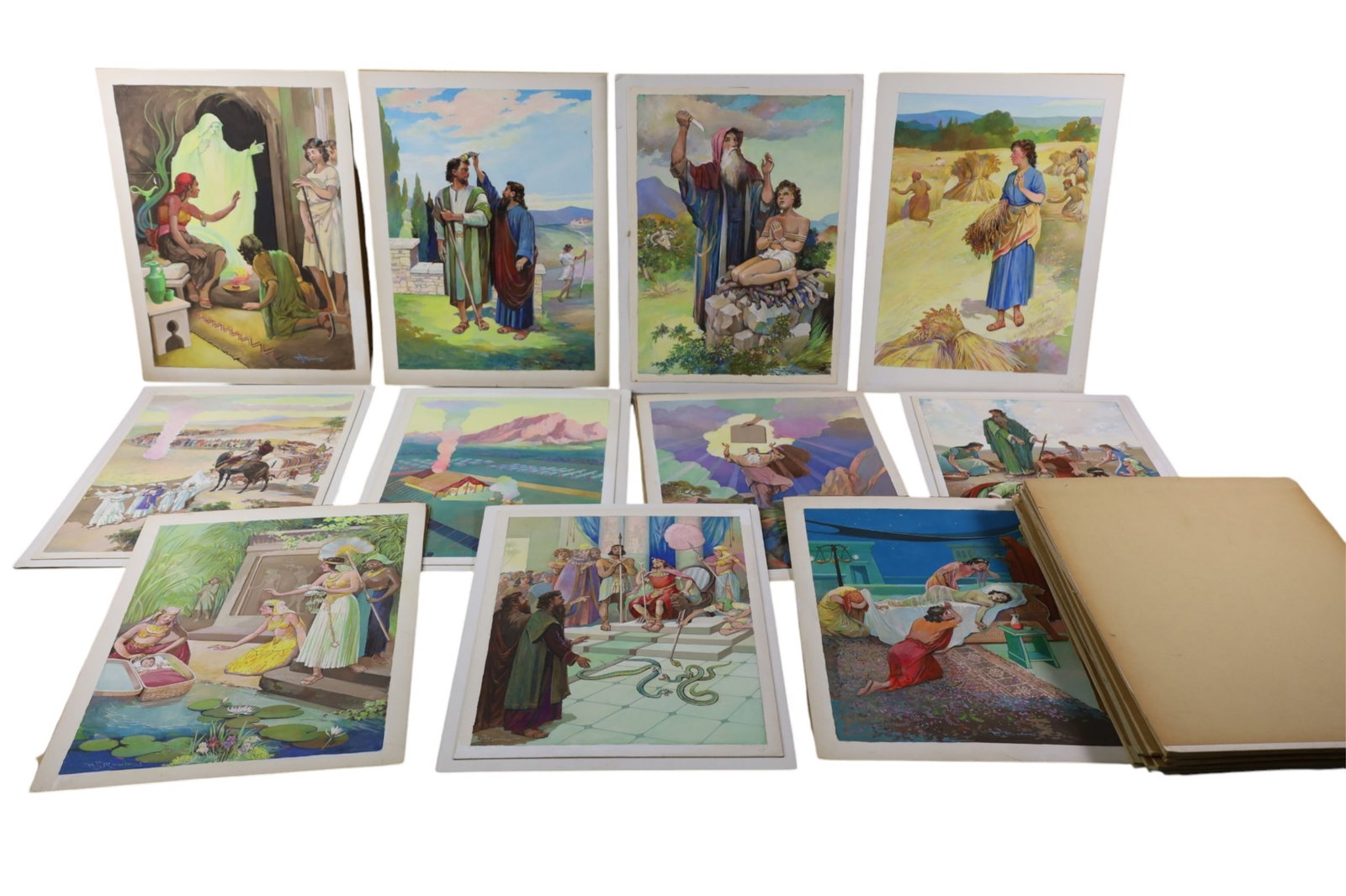 GROUPING OF RELIGIOUS GOUACHES: SIGNED P. J. RENNINGS. 29 UNFRAMED RELIGIOUS WATERCOLORS. 12" X 16"