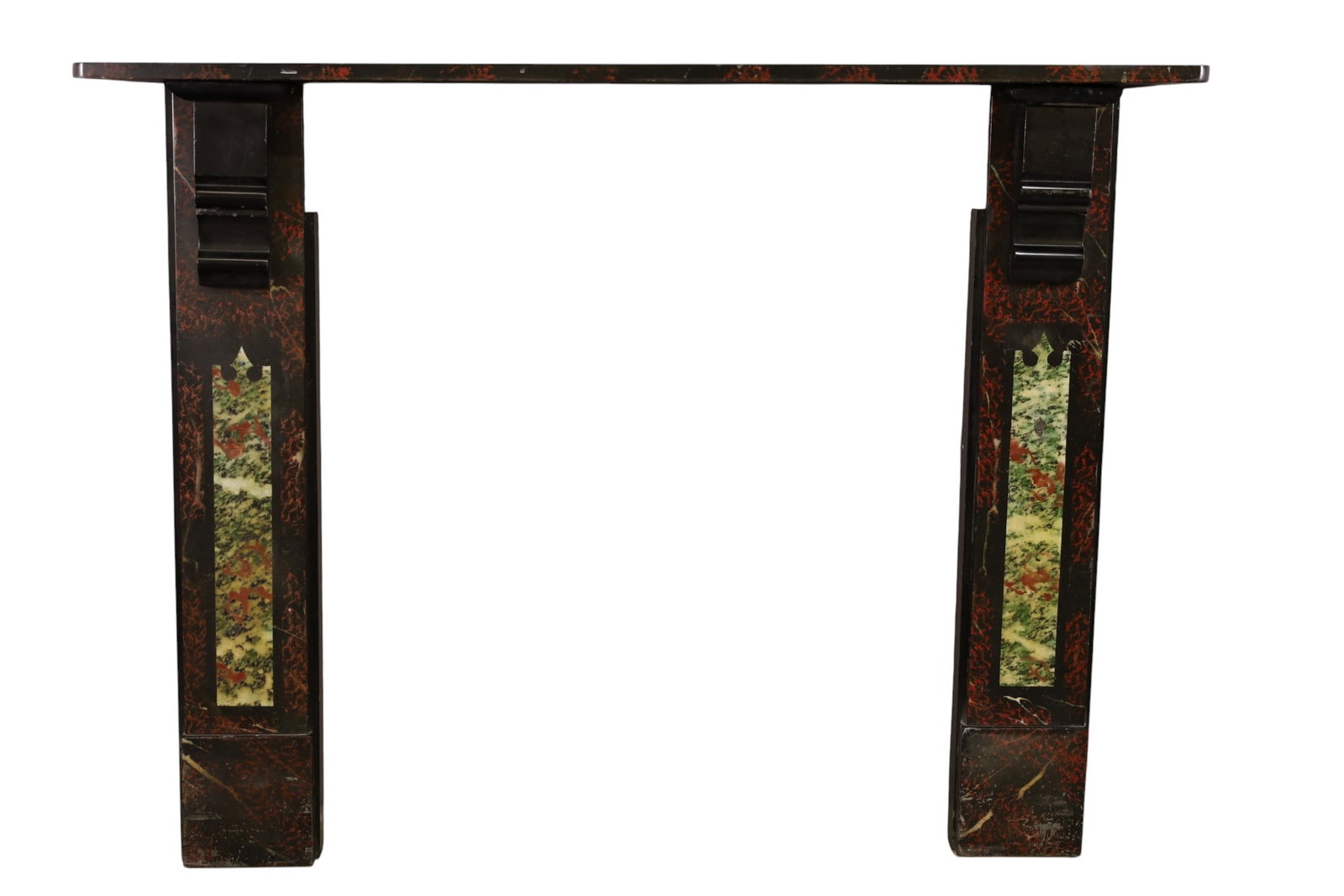 VICTORIAN MANTLE: VICTORIAN MARBLE MANTLE, THREE PIECE. SCRATCHES. AND SMALL CHIPS. 60" W x 46 1/2" H. & 37" W INTERIOR AS SHOWN. THIS ITEM EXCEEDS SIZE, WEIGHT, AND OR FRAGILITY LIMITATIONS FOR IN HOUSE SHIPPING,