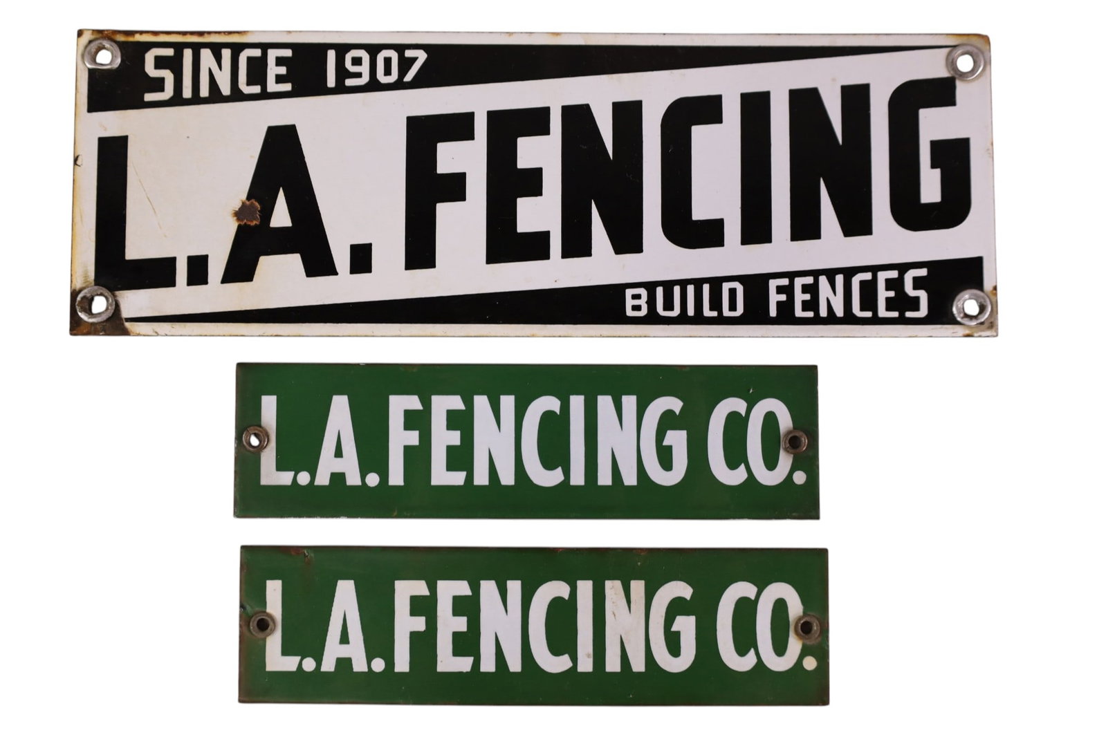 3 L.A. FENCING CO. SIGNS: SSP LOS ANGELES FENCING CO SIGNS. 7 1/2" - 12" W