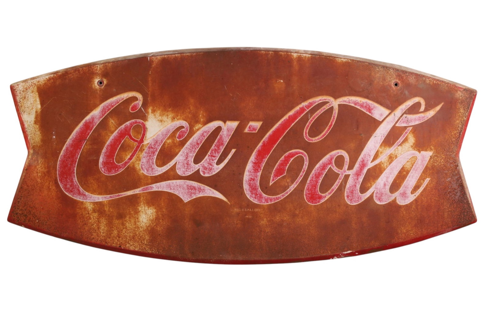 COCA COLA FISHTAIL METAL SIGN: AS FOUND CONDITION METAL COCA COLA FISHTAIL SIGN. 26" x 12"