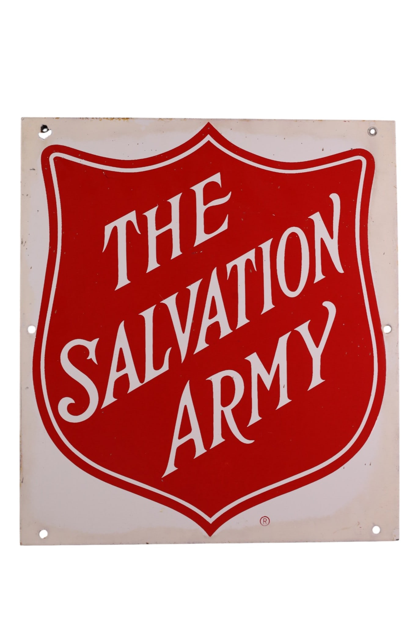 SALVATION ARMY PORCELAIN SIGN: SSP SALVATION ARMY SHIELD SIGN, 16" x 18"
