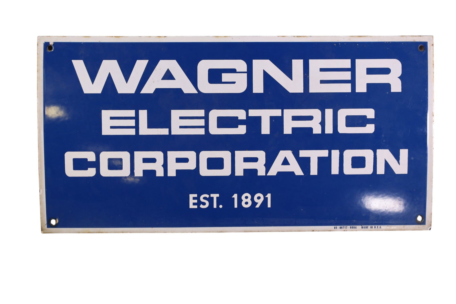 WAGNER ELECTRIC CORP PORCELAIN SIGN: SSP WAGNER ELECTRIC CORP. SIGN, 24" x 12"