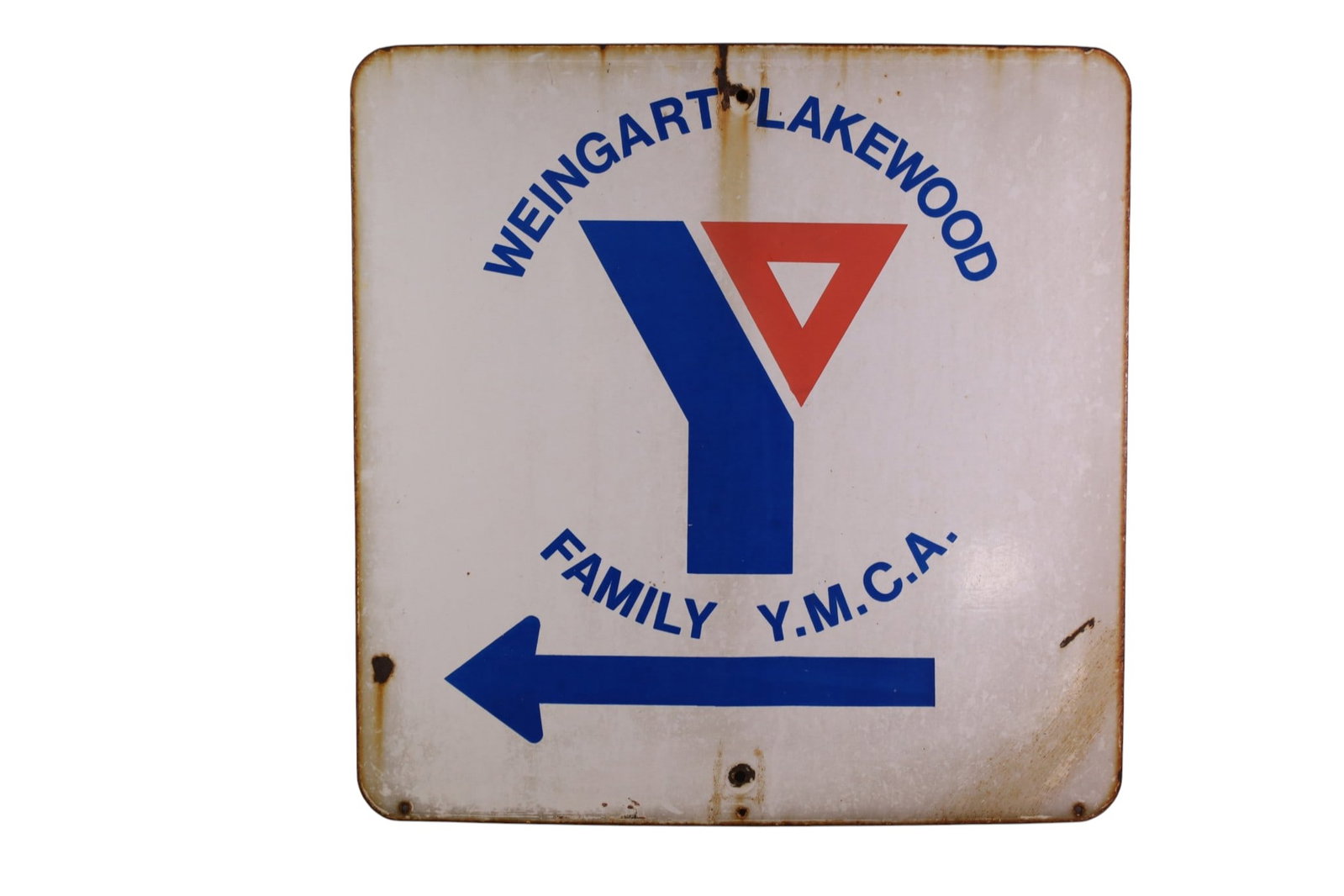 YMCA WEINHART LAKEWOOD PORCELAIN SIGN: SSP YMCA SIGN, DISCOLORATION. 24" x 24"