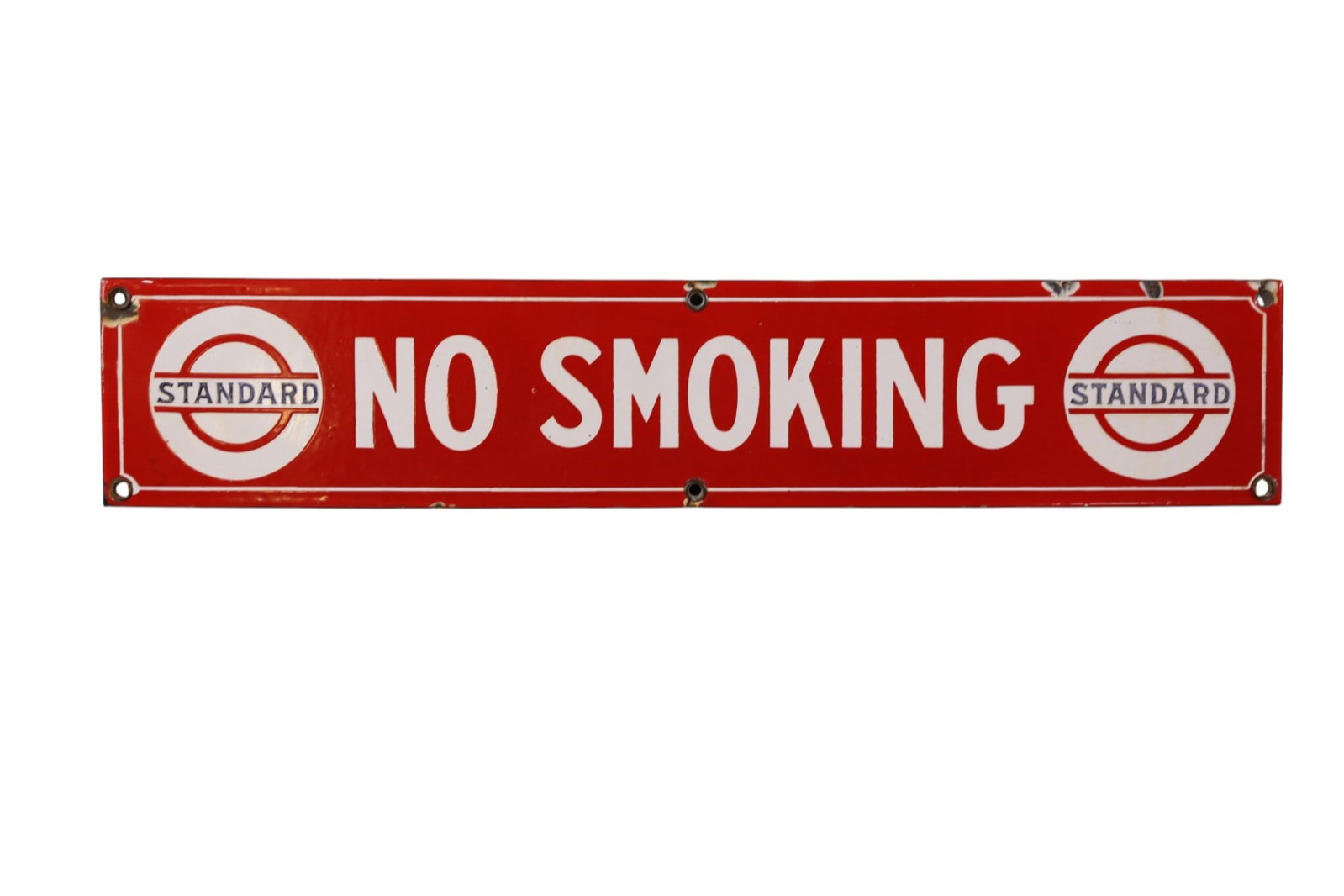 STANDARD OIL NO SMOKING PORCELAIN SIGN: SSP STANDARD OIL NO SMOKING SIGN, CHIPS. 24" x 5"