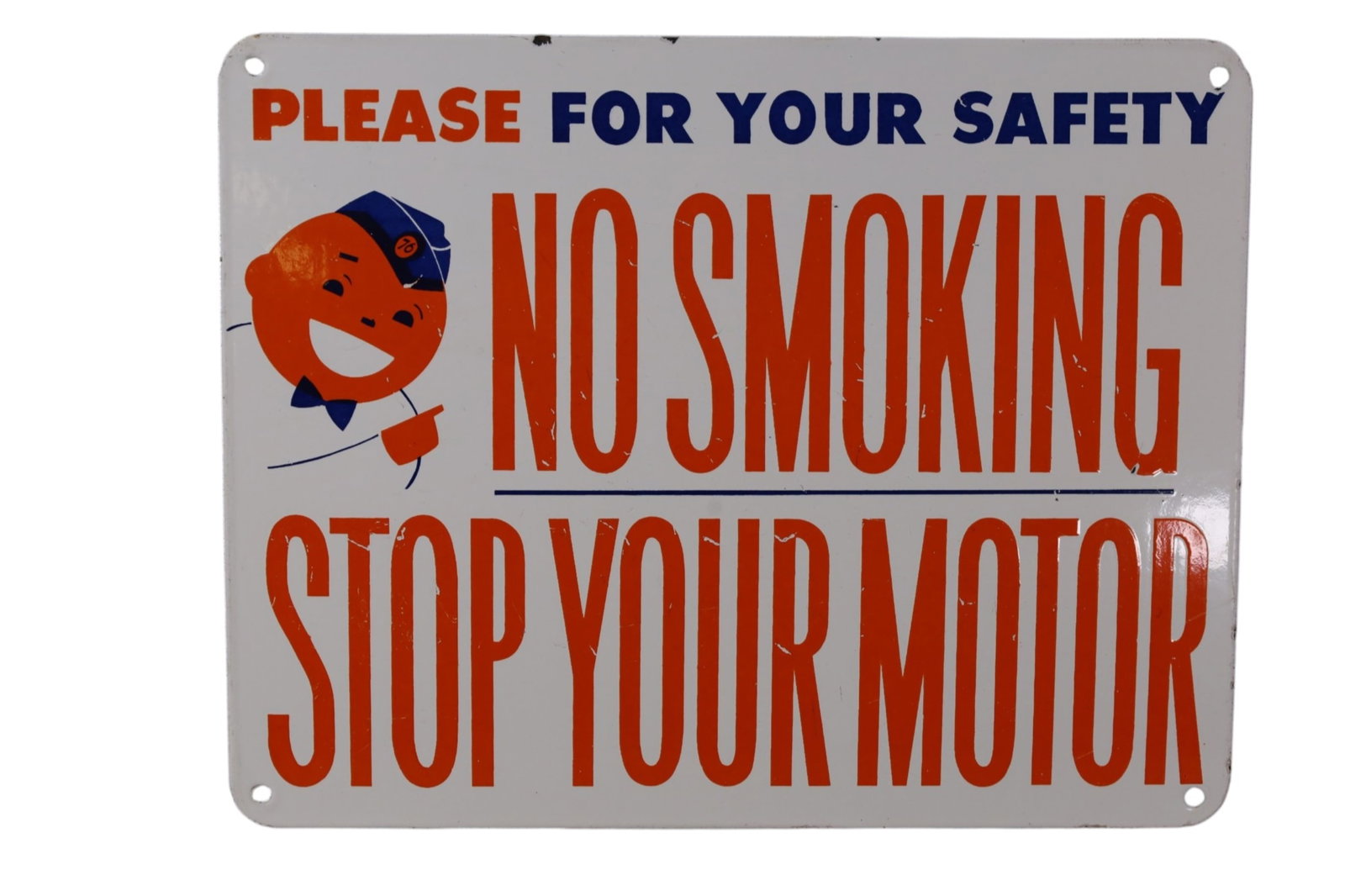 UNION 76 NO SMOKING PORCELAIN SIGN: SSP UNION 76 NO SMOKING STOP YOUR MOTOR SIGN, CHIPS. 15" x 12"