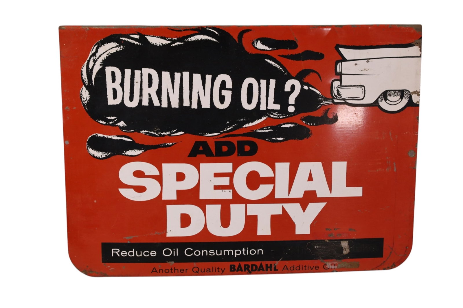 BARDAHL OIL RACK SIGN: SST BARDAHL OIL RACK TOP SIGN, SCRATCHES. 15" x 10 1/2"