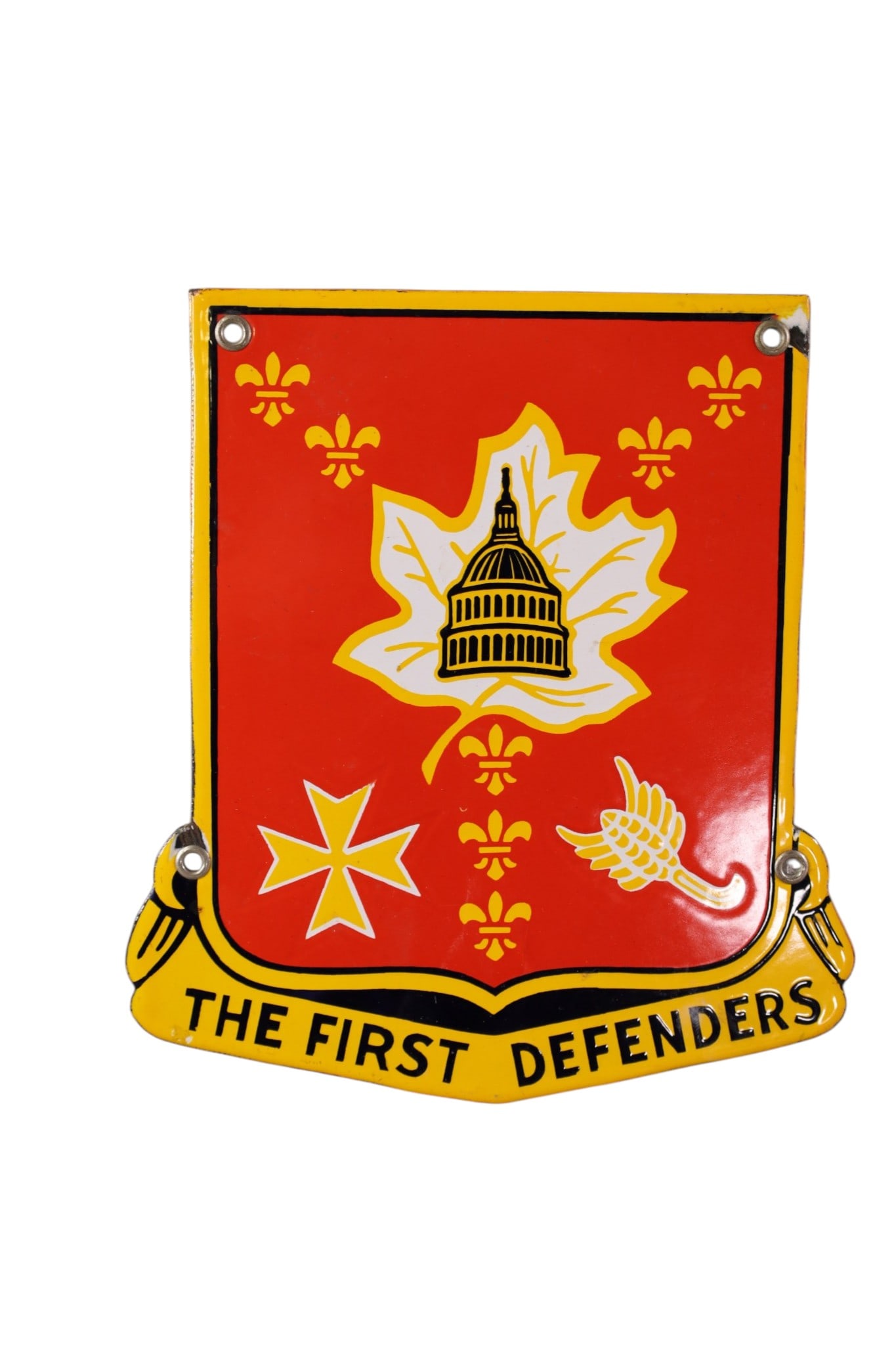 THE FIRST DEFENDERS PORCELAIN SIGN: SSP THE FIRST DEFENDERS SIGN, SHIELD SIGN. 8" x 9"