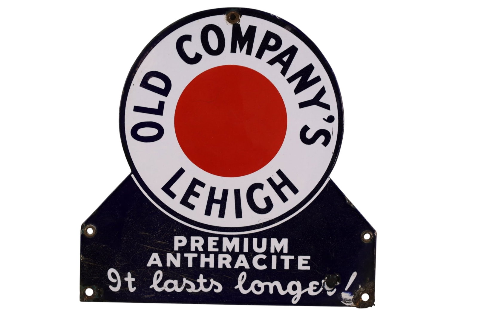 OLD COMPANY'S LEHIGH PORCELAIN SIGN: SSP OLD COMPANY'S LEHIGH SIGN, SCRATCHES, CHIPS. 12" x 12"
