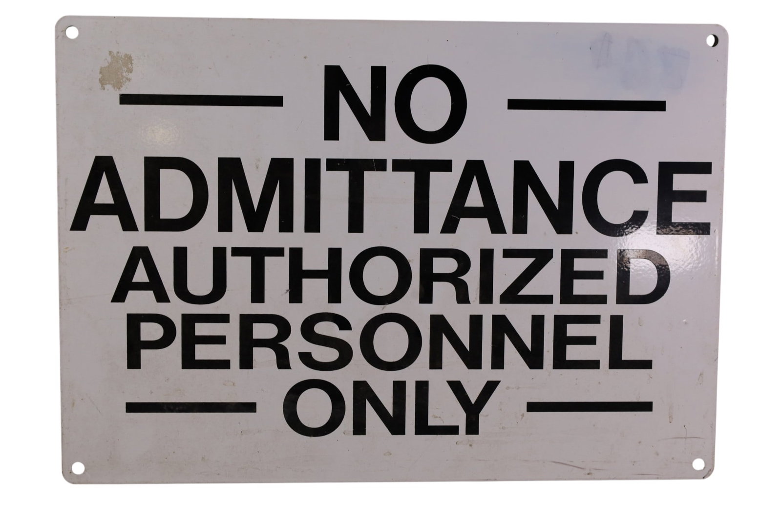 NO ADMITTANCE PORCELAIN SIGN: SSP NO ADMITTANCE SIGN, SCRATCHES. 20" x 14"