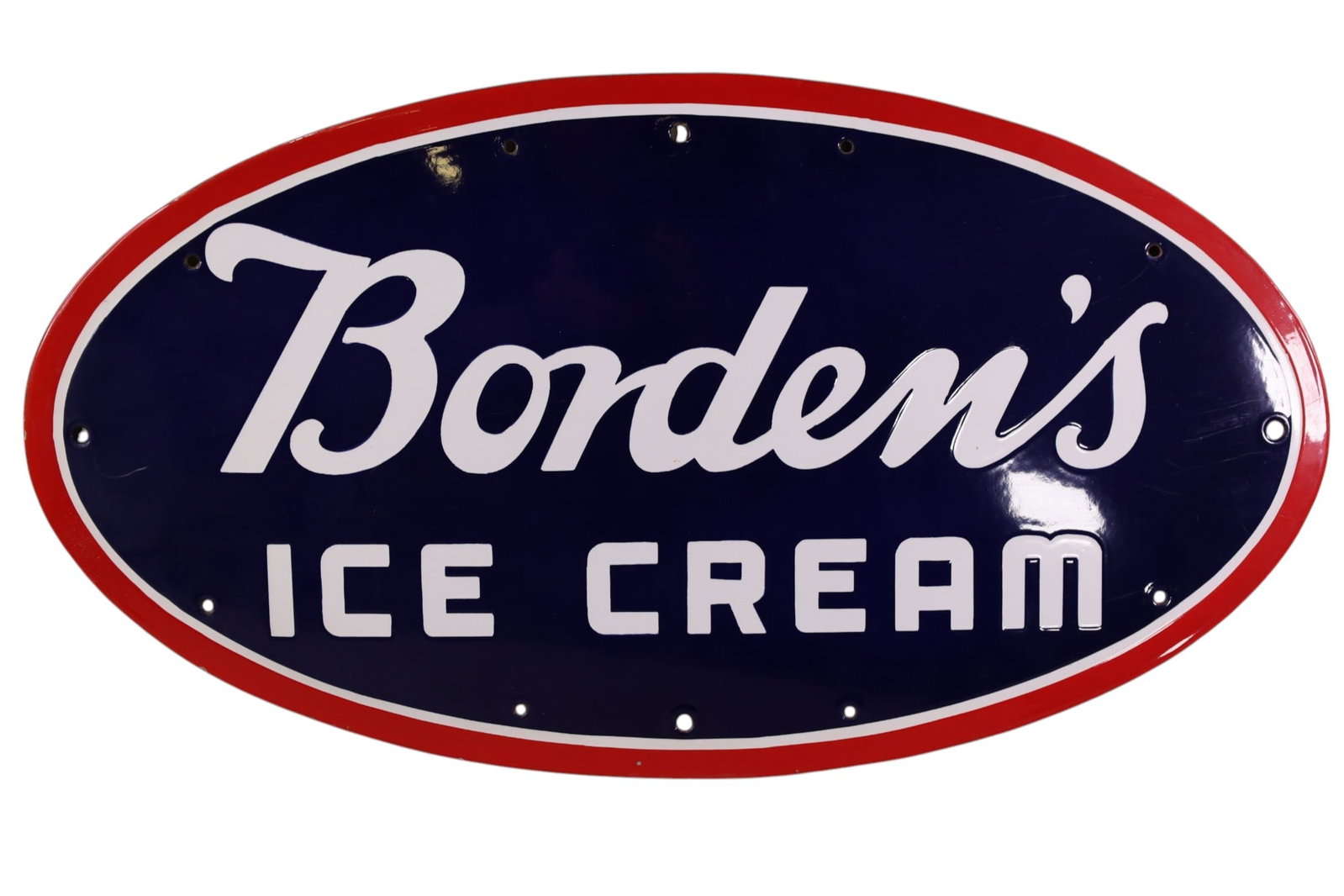 BORDEN'S ICE CREAM PORCELAIN SIGN: SSP BORDEN'S ICE CREAM SIGN, 28" x 15"