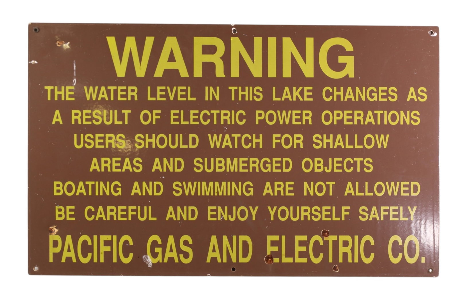 WARNING PORCELAIN SIGN: SSP PACIFIC GAS & ELECTRIC WARNING SIGN, CHIPS. 31" x 19"