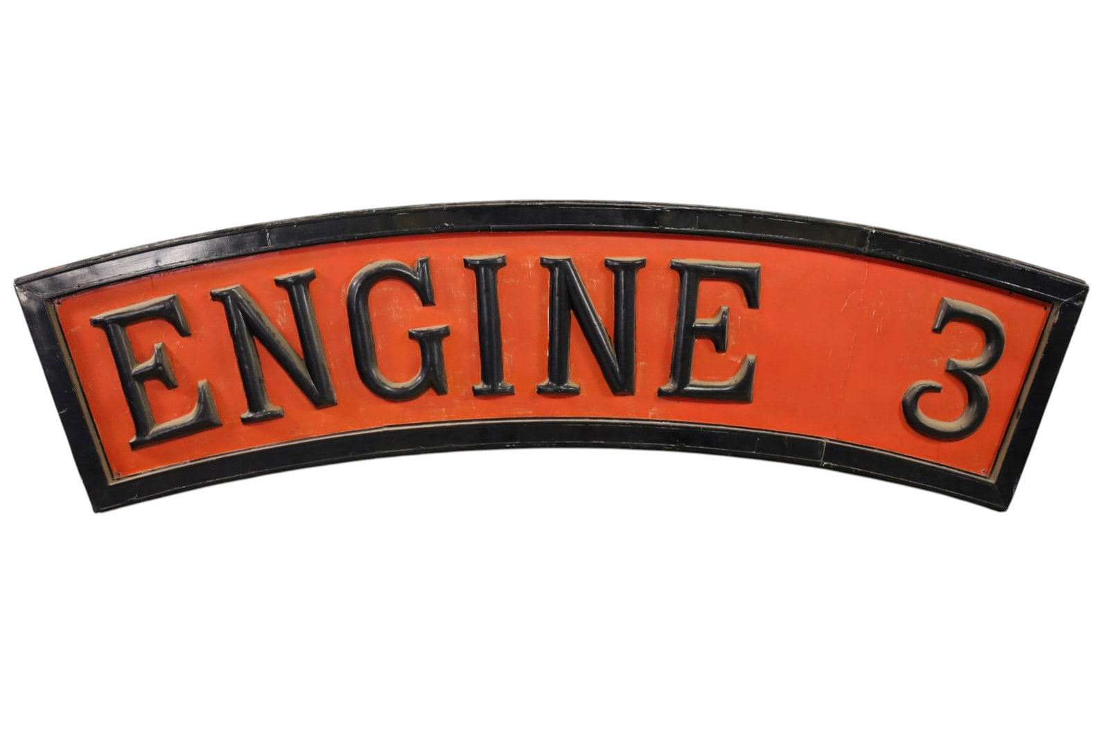 LARGE SAN BERNARDINO ENGINE 3 METAL SIGN: LARGE ENGINE 3 FIRE STATION MT VERNON SAN BERNARDINO CALIFORNIA SIGN, PAINT LOSS. 91 1/2" x 27". WENT OVER THE DOORS WHERE THE ENGINES CAME OUT. THIS ITEM EXCEEDS SIZE, WEIGHT, AND OR FRAGILITY LIMITA