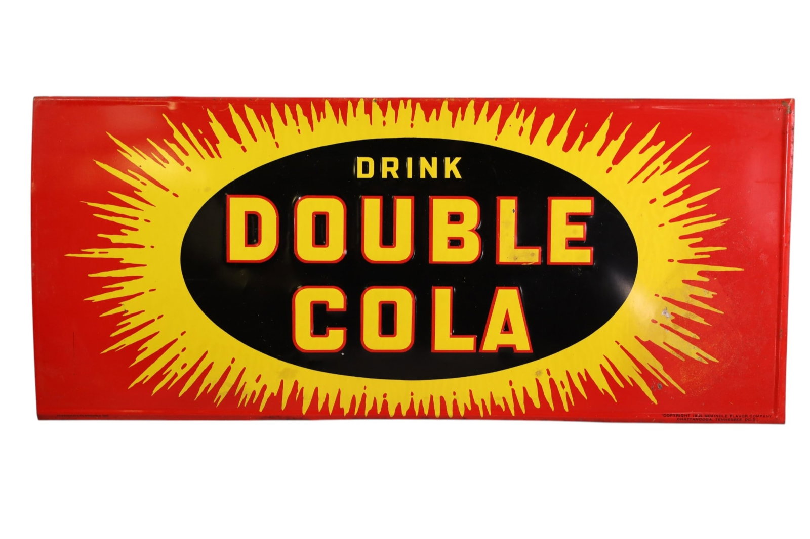 DOUBLE COLA METAL SIGN: SST DRINK DOUBLE COLA SIGN, PAINT LOSS. CUT DOWN. 27 1/2" x 12"