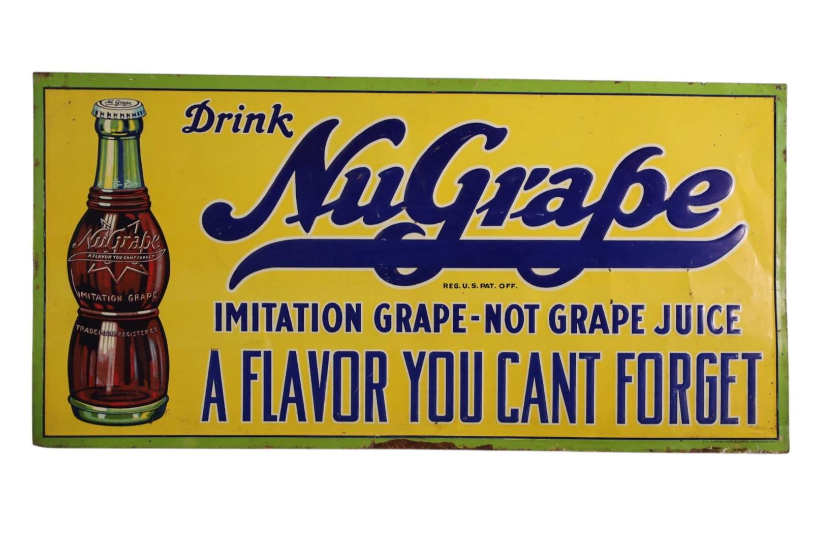 NUGRAPE METAL SIGN: SST NUGRAPE A FLAVOR YOU CANT FORGET SIGN. SCRATCHES. 23 1/4" x 11 1/4"