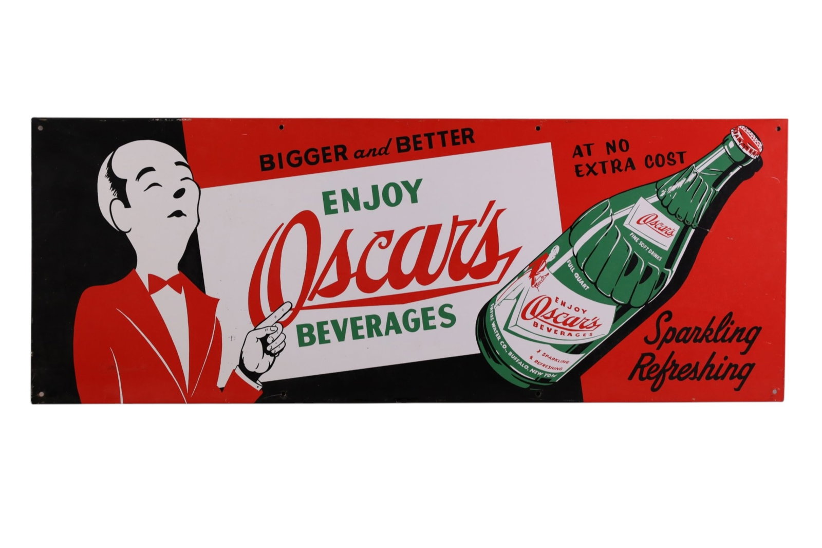 OSCAR'S BEVERAGES METAL SIGN: SST OSCAR'S BEVERAGES SIGN, 32" x 12"