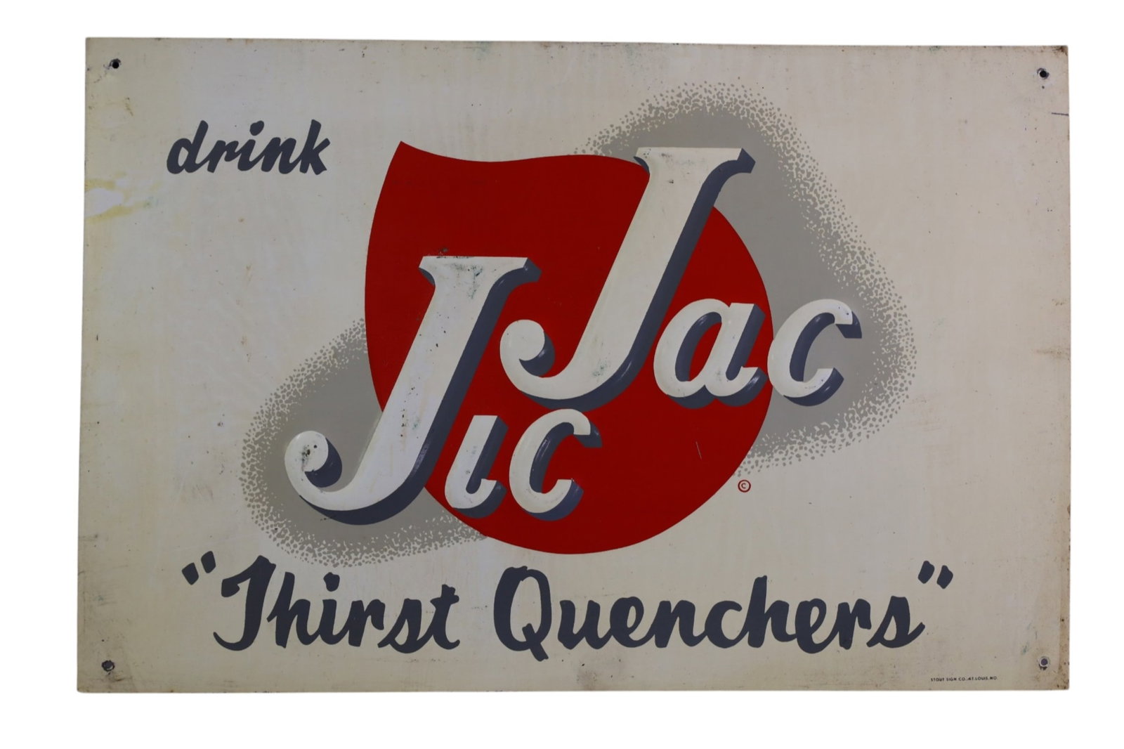 DRINK JICJAC METAL SIGN: SST DRINK JICJAC SIGN, SCRATCHES, PAINT LOSS. 17 3/4" x 12"