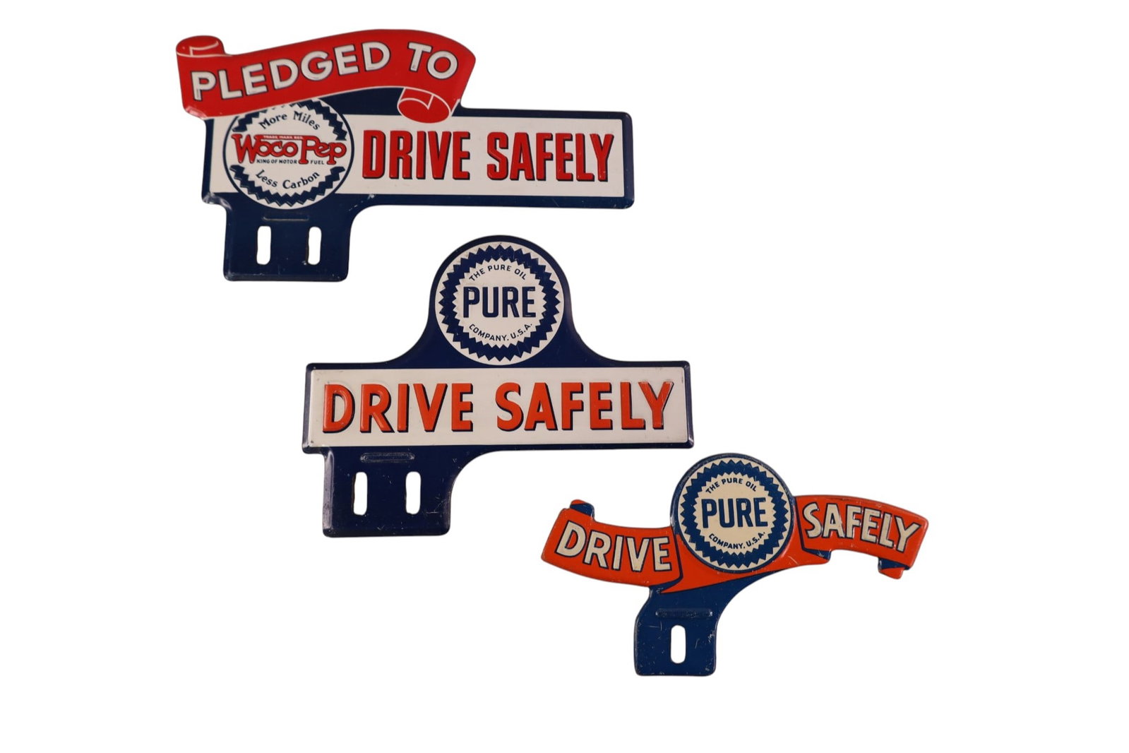 3 PURE OIL LICENSE PLATE TOPPERS: PURE OIL TOPPERS,