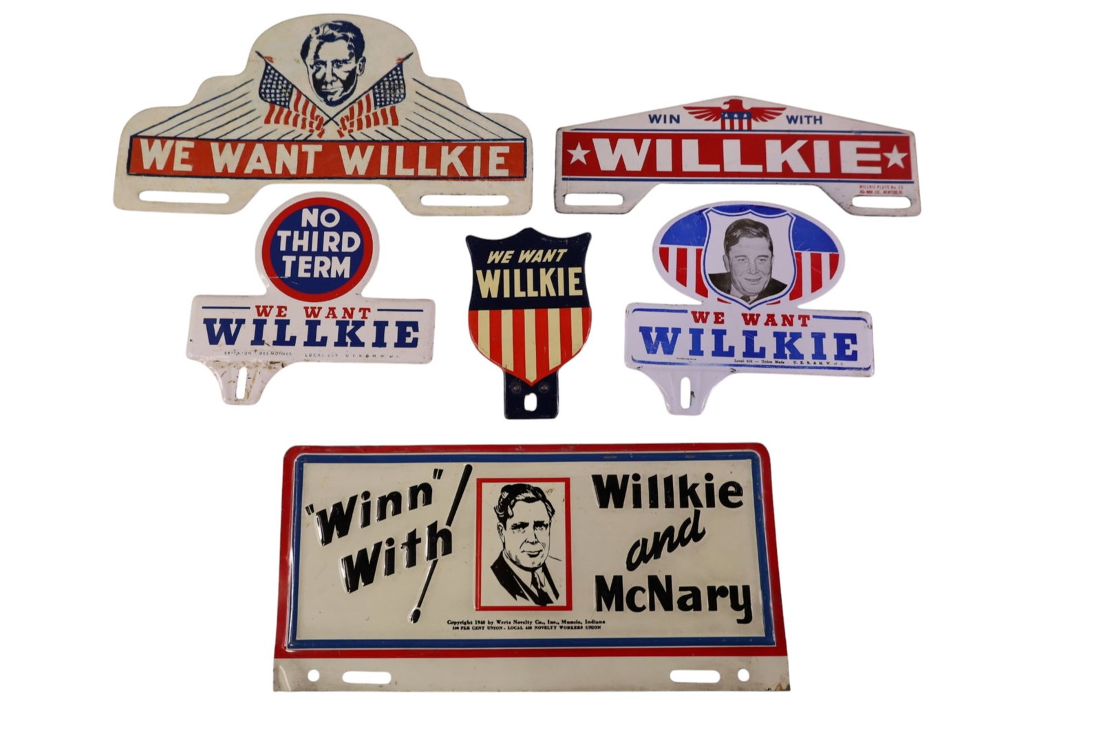 6 WILLKIE POLITICAL LICENSE PLATE TOPPERS (1 of 2)
