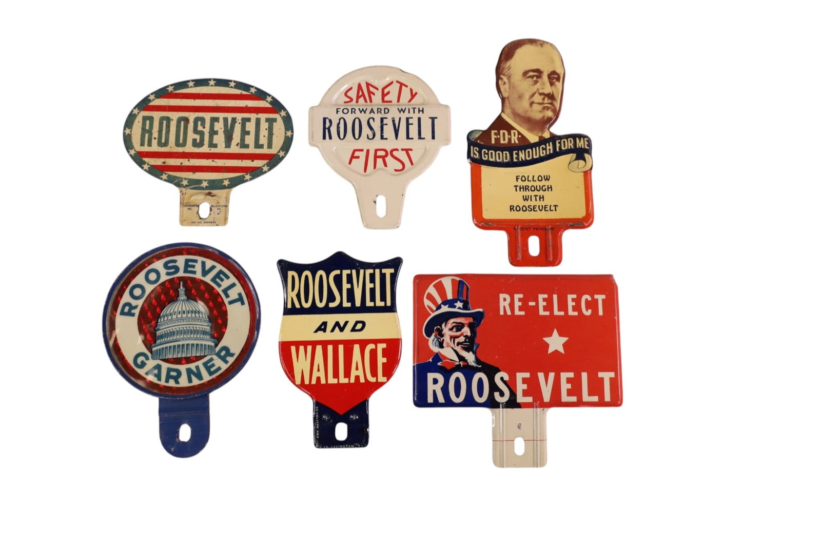 6 ROOSEVELT POLITICAL LICENSE PLATE TOPPERS (1 of 2)