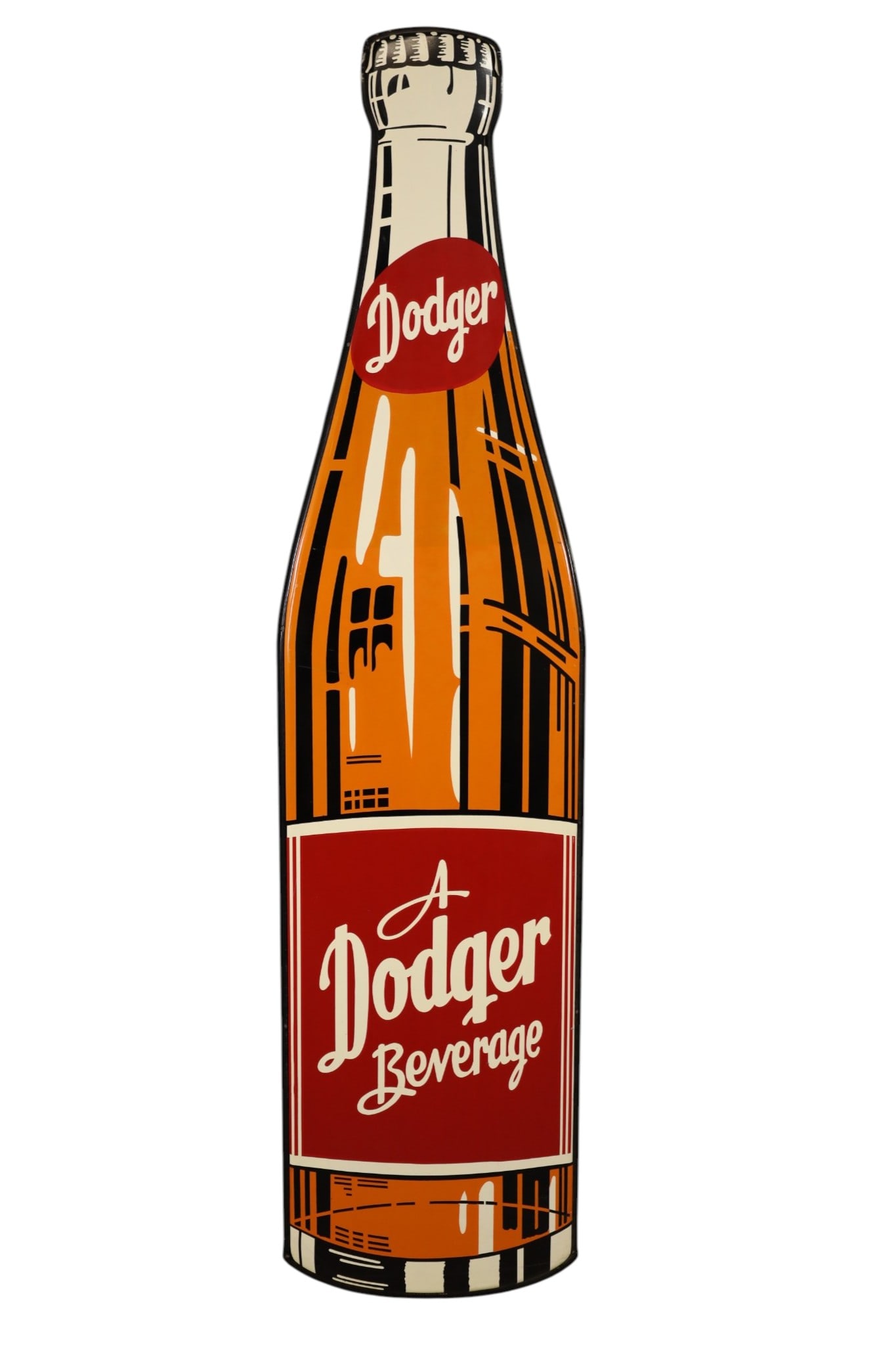 LARGE DODGER BEVERAGE BOTTLE SIGN: LARGE SST DIE CUT DODGER BEVERAGE BOTTLE SIGN. 16" X 65"