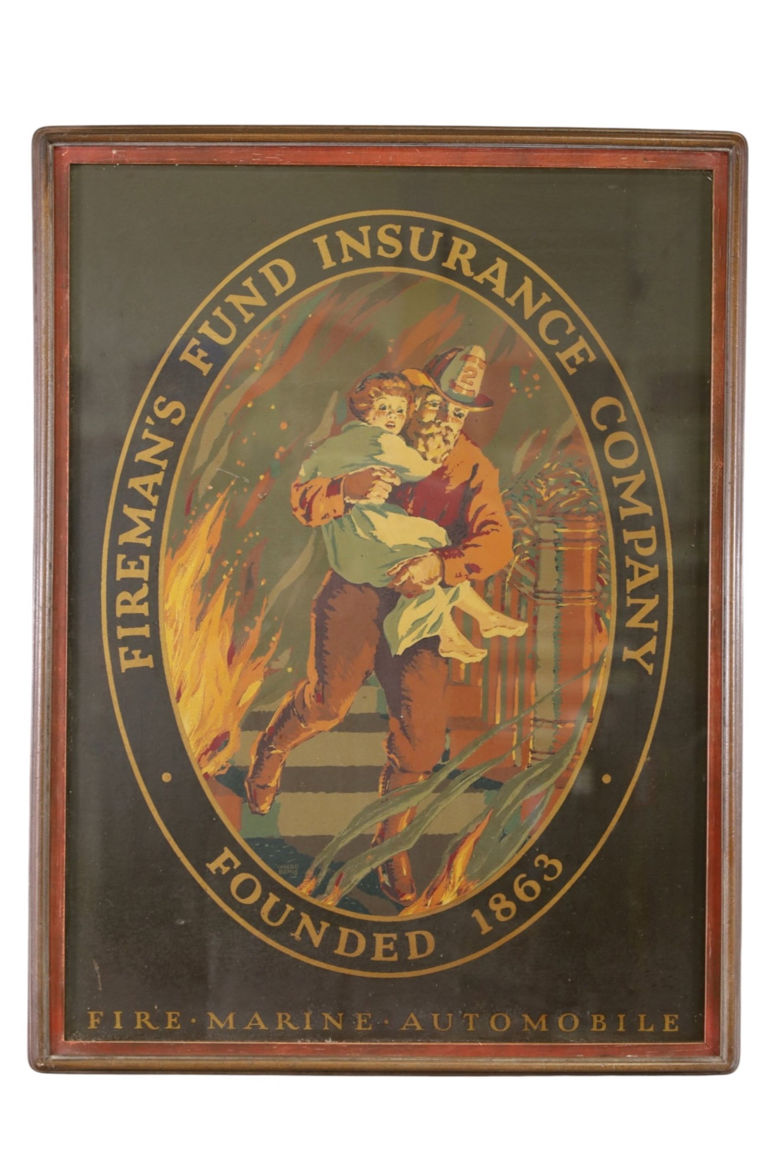 FREEMAN'S FUND INSURANCE CO: FREEMAN'S FUND INSURANCE CO FRAMED AD. 20" x 26 1/2"