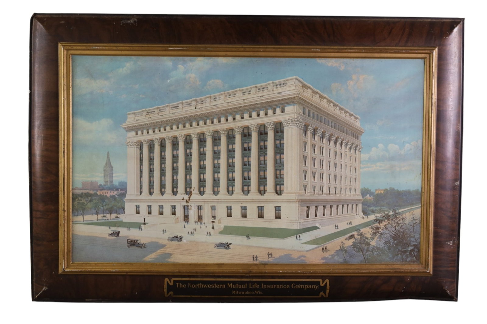 THE NORTHWESTERN MUTUAL LIFE INSURANCE CO SIGN: SST SELF FRAMED THE NORTHWESTERN MUTUTAL LIFE INSURANCE CO, AD. SCRATCHES, PAINT LOSS. 30 1/2" x 20 1/2"