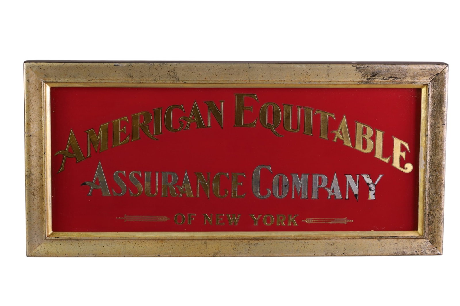 AMERICAN EQUITABLE ASSURANCE CO AD: AMERICAN EQUITABLE ASSURANCE CO REVERSE PAINTED GLASS FRAMED AD. 26" X 12"