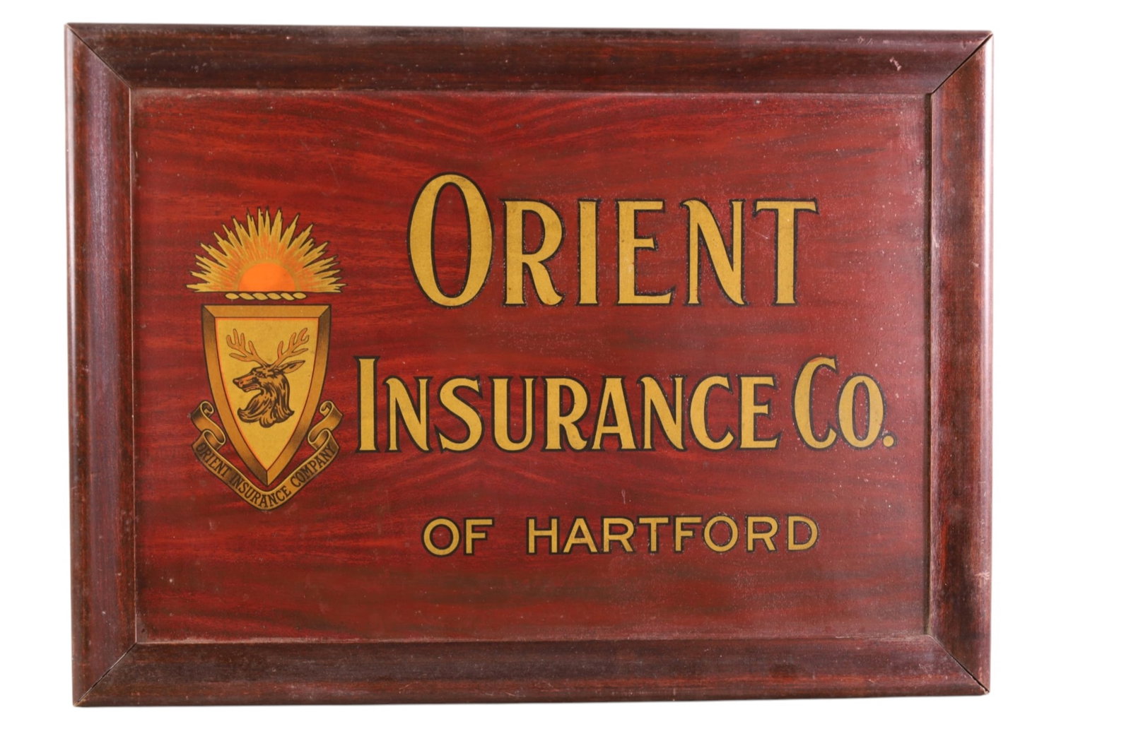 ORIENT INSURANCE CO SIGN: SST ORIENT INSURANCE CO AD IN FRAME. 22" x 16"