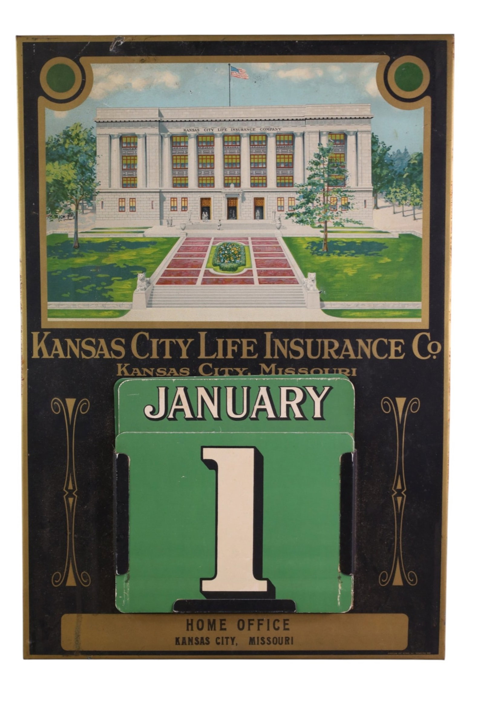 KANSAS CITY LIFE INSURANCE CO CALENDAR: KANSAS CITY MISSOURI LIFE INSURANCE CO, SST OVER CARDBOARD CALENDAR, 13" x 19"