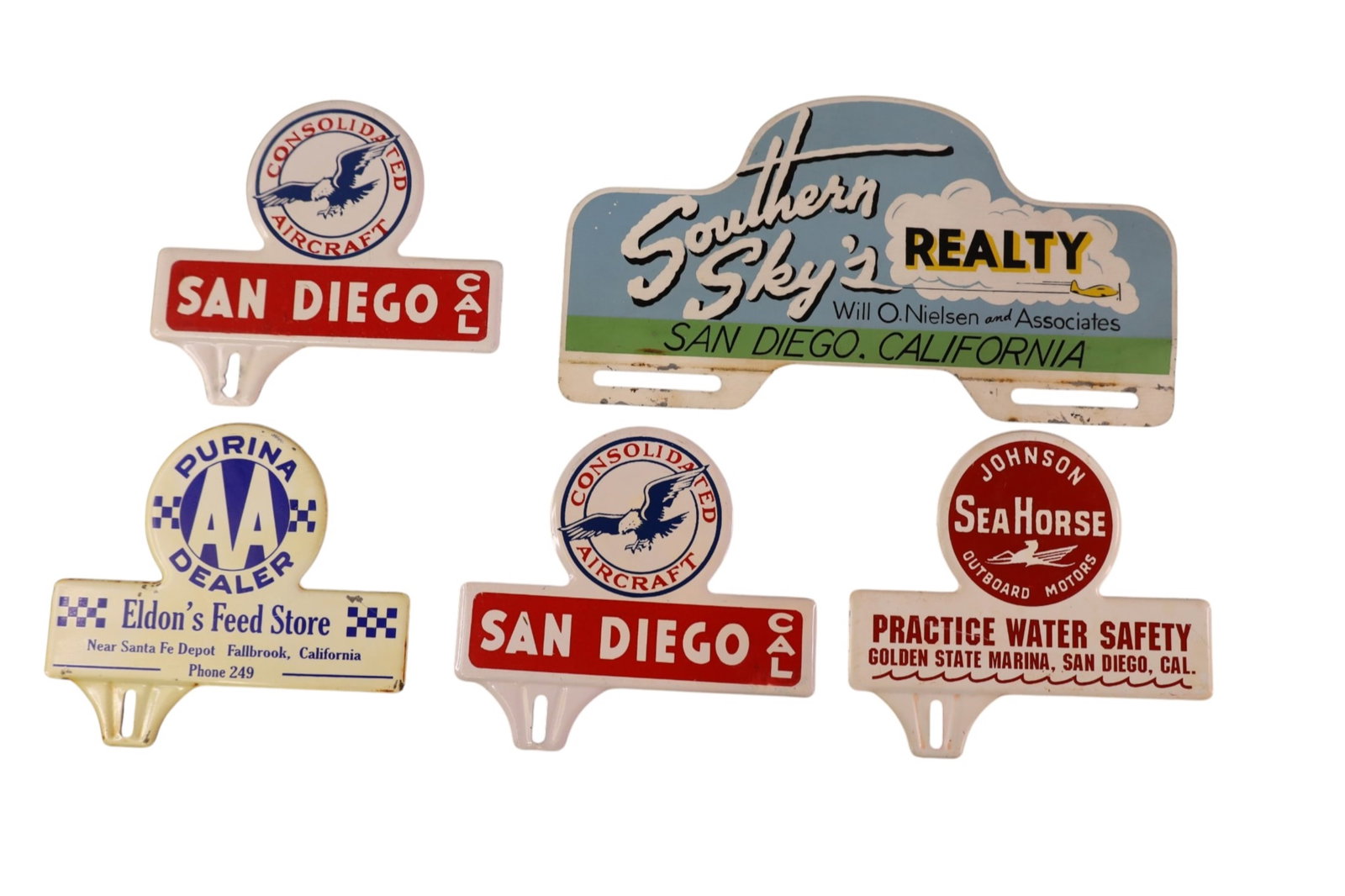 5 SAN DIEGO LICENSE PLATE TOPPERS: SAN DIEGO CALIFORNIA LICENSE PLATE TOPPERS.