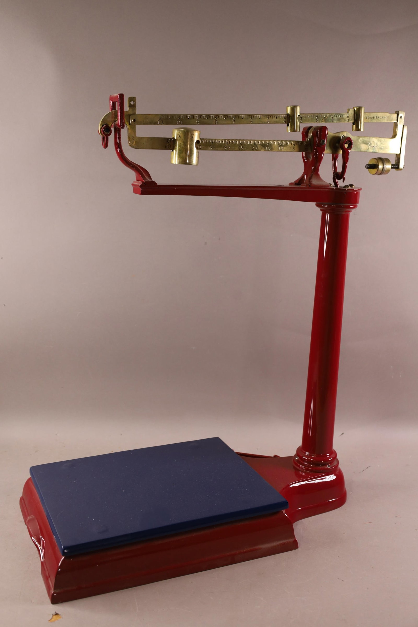 FAIRBANKS PLATFORM SCALE: RESTORED, FAIRBANKS, SCOOP BALANCE PLATFORM SCALE. 24" W x 27" H. THIS ITEM EXCEEDS SIZE, WEIGHT, AND OR FRAGILITY LIMITATIONS FOR IN HOUSE SHIPPING, MUST BE PICKED UP IN HOUSE OR SHIPPED VIA 3RD