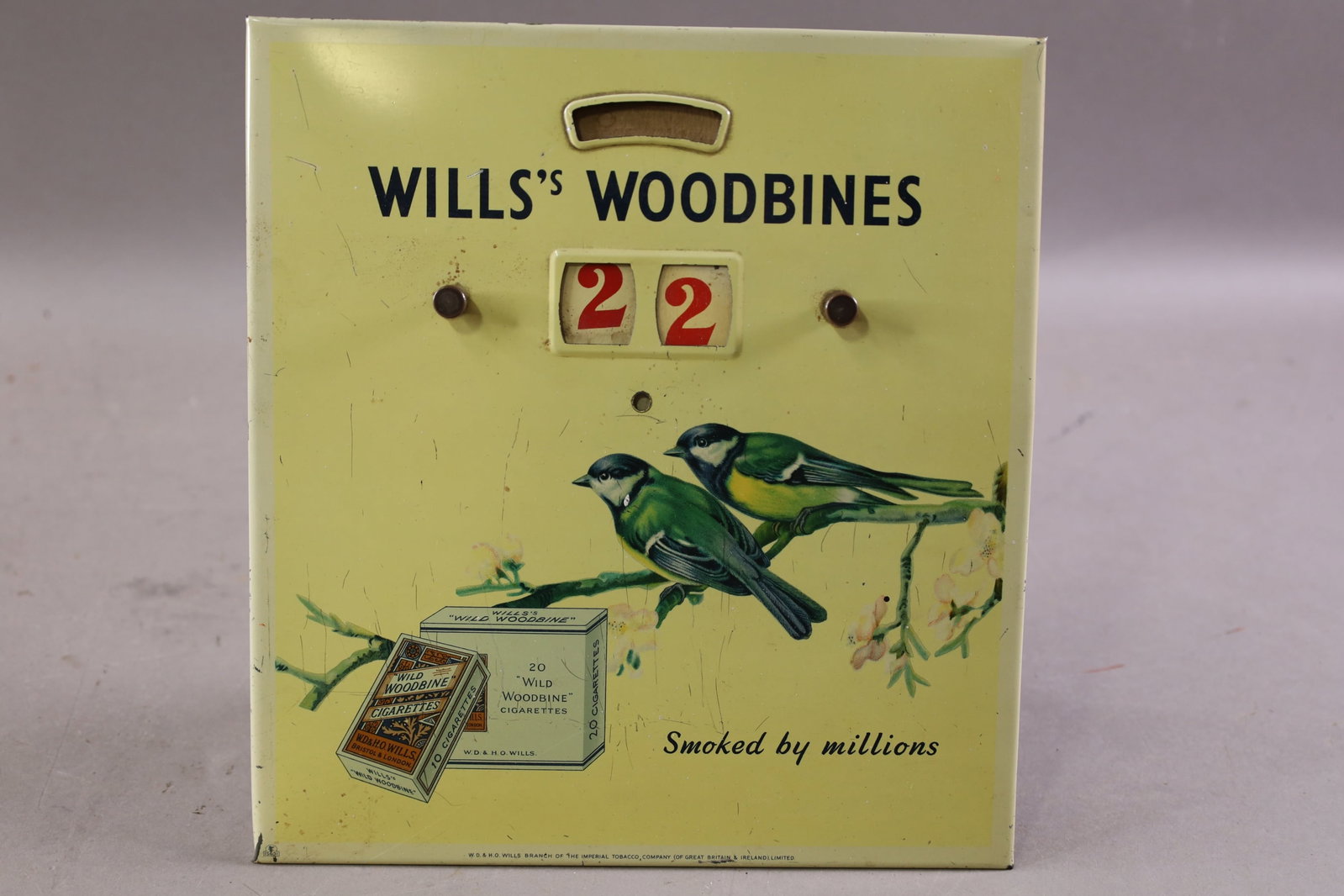 WILLS'S WOODBINE CIGARETTE AD: SST OVER CARDBOARD, EASEL BACK DISPLAY. SCRATCHES.9 1/4"" x 10"