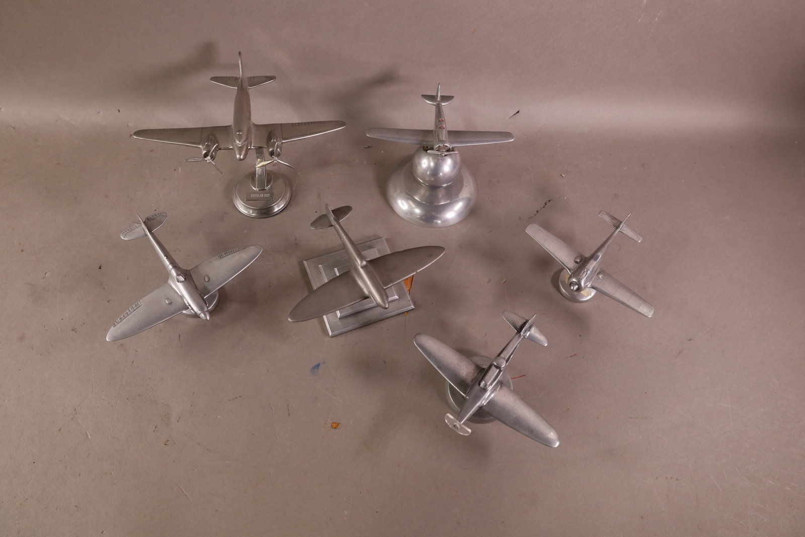 6 ALUMINUM AIRPLANE MODELS: DOUGLAS DC3, D.P. CARTER, 3" - 5" H.