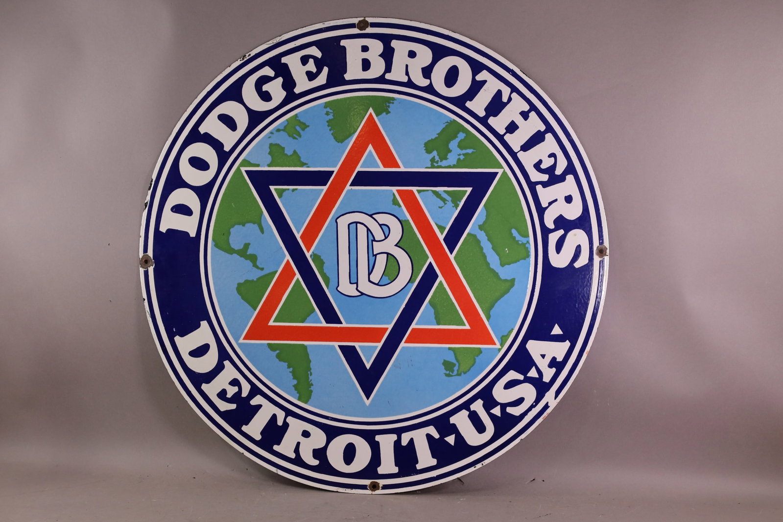 LARGE FANTASY DODGE BROTHERS PORCELAIN SIGN: LARGE FANTASY SSP DODGE BROTHERS SIGN, 30" DIAM.