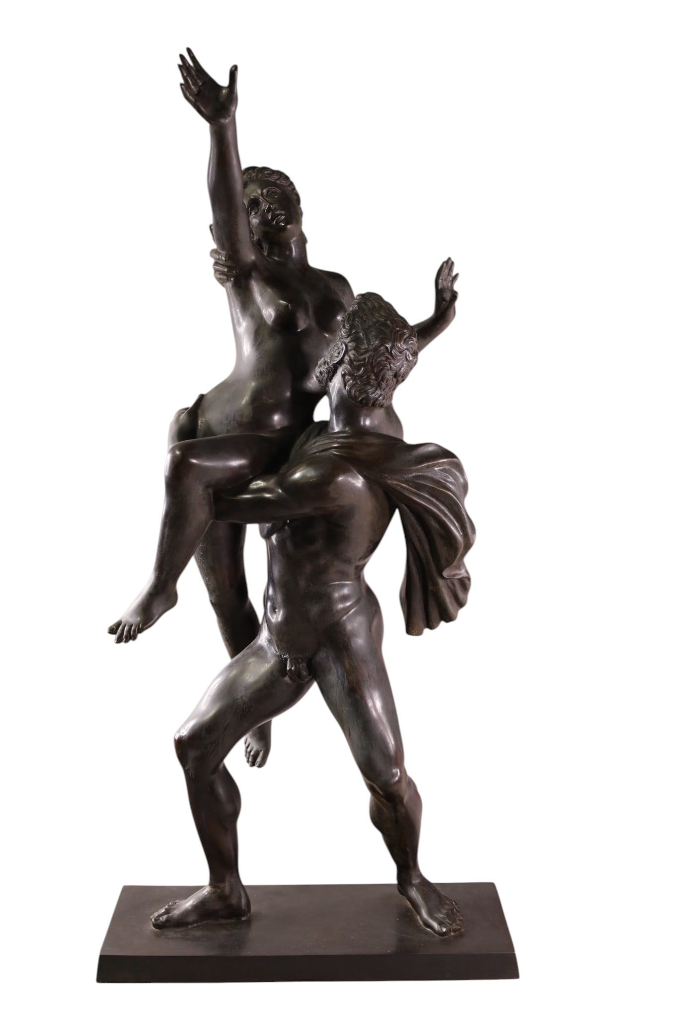 LARGE GRAND TOUR BRONZE FIGURE: RATTO DUNA SABINA, SIGNED F. DELUCCA. , DOUBLE FIGURE NUDE BRONZE FIGURE. 38" H. THIS ITEM EXCEEDS SIZE, WEIGHT, AND OR FRAGILITY LIMITATIONS FOR IN HOUSE SHIPPING, MUST BE PICKED UP IN HOUSE OR
