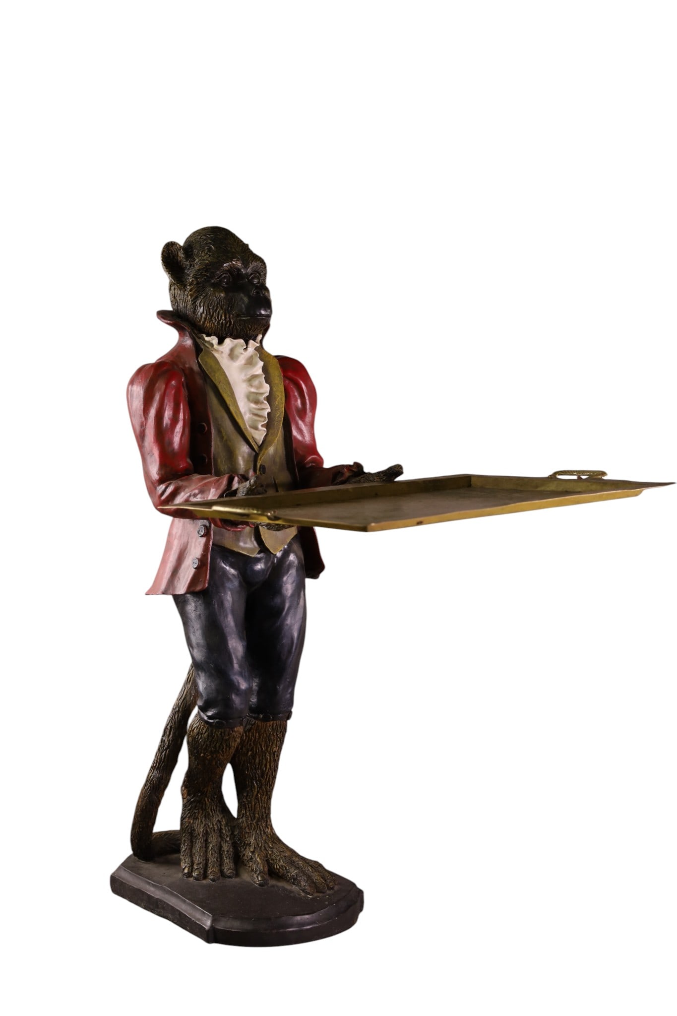 MONKEY BUTLER FIGURE: LARGE MONKEY BUTLER FIGURE, WITH TRAY. RESIN FIGURE. 30" H.