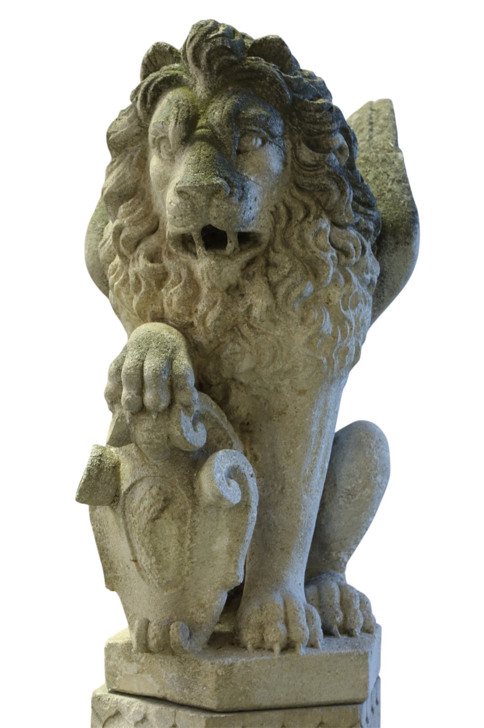 PAIR OF TALL CAST STONE GRIFFINS ON PEDESTALS - 2