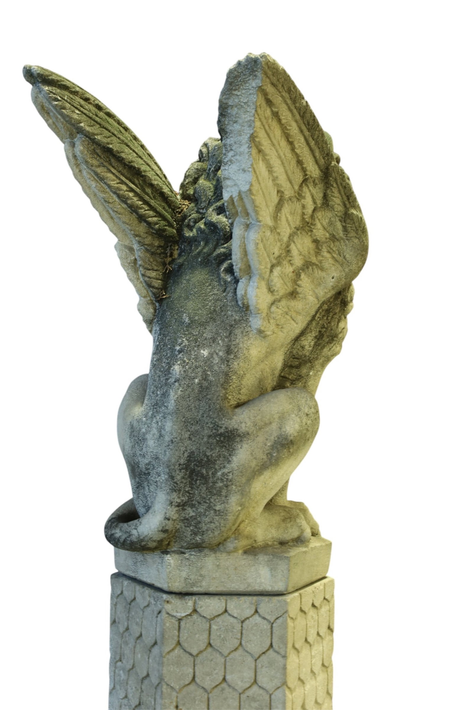 PAIR OF TALL CAST STONE GRIFFINS ON PEDESTALS - 8