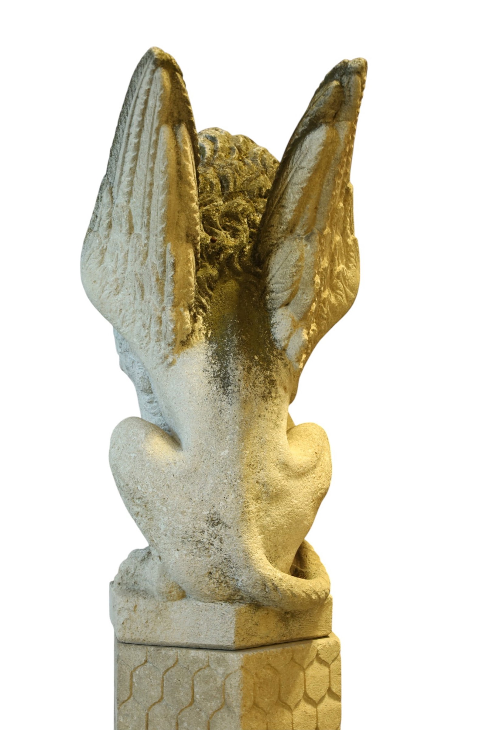 PAIR OF TALL CAST STONE GRIFFINS ON PEDESTALS - 9