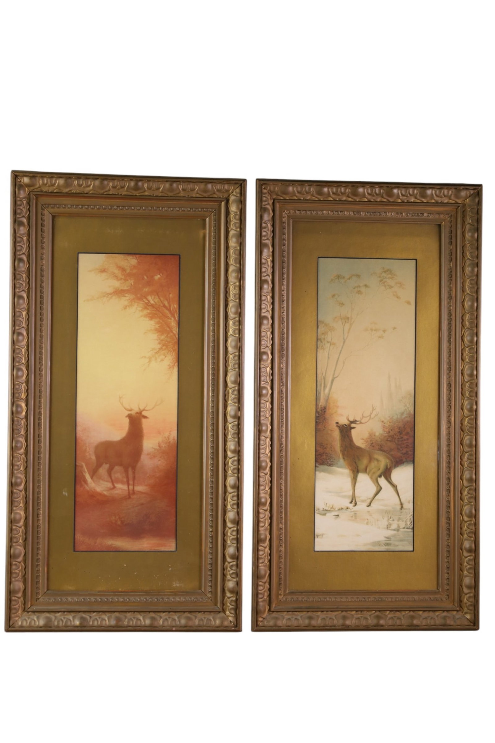 2 VICTORIAN PRINTS: 2 FRAMED VICTORIAN ELK PRINTS, 16" x 31" IN FRAME