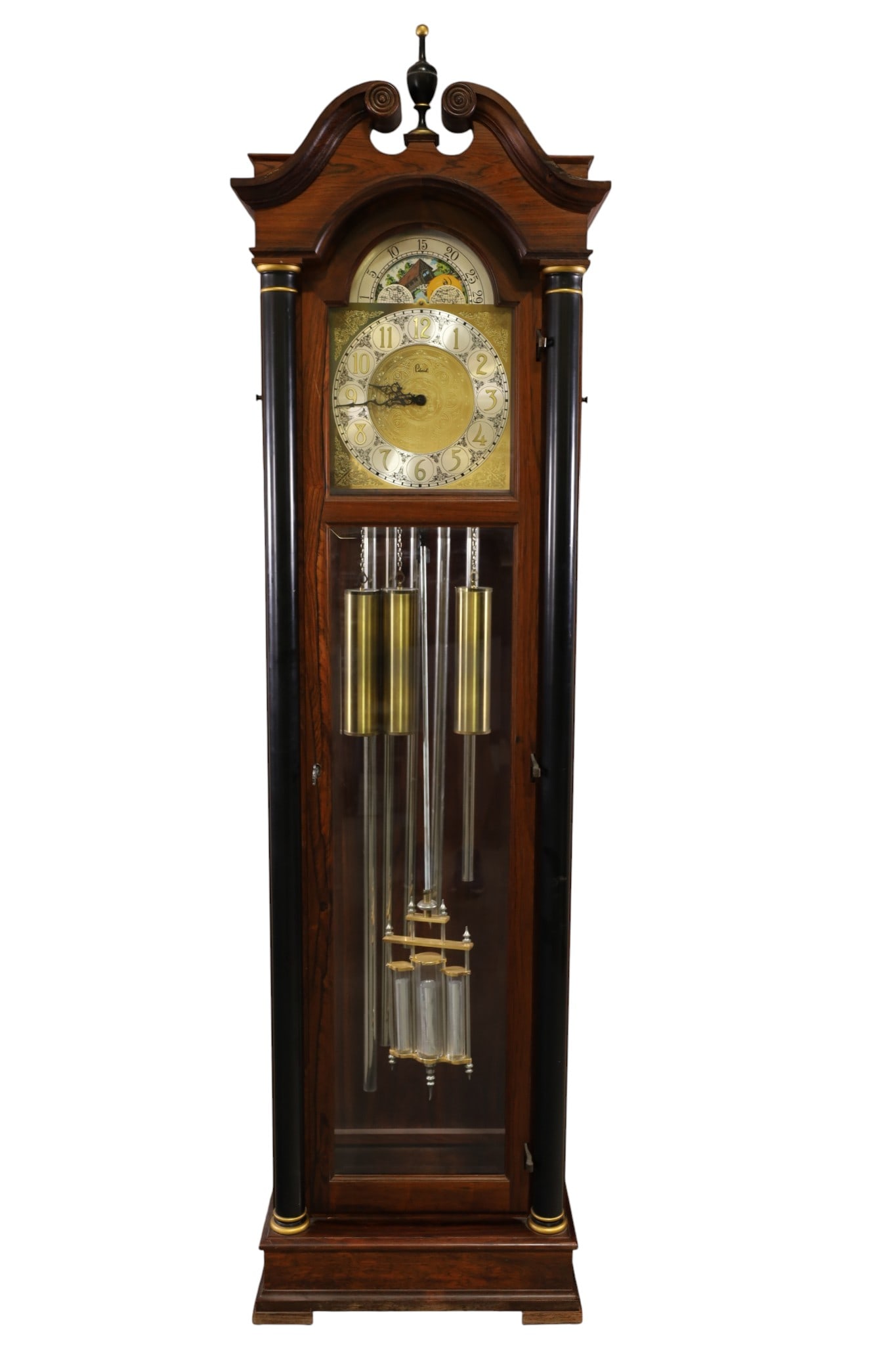 COLONIAL GRANDFATHER CLOCK: 5 BAR, 3 WEIGHT CONTEMPORARY COLONIAL GRANDFATHER CLOCK, MODEL 1302. 82" H. ALL CLOCKS ARE SOLD AS IS WE DO NOT GUARANTEE WORKING ORDER, THIS ITEM EXCEEDS SIZE, WEIGHT, AND OR FRAGILITY LIMITATIONS