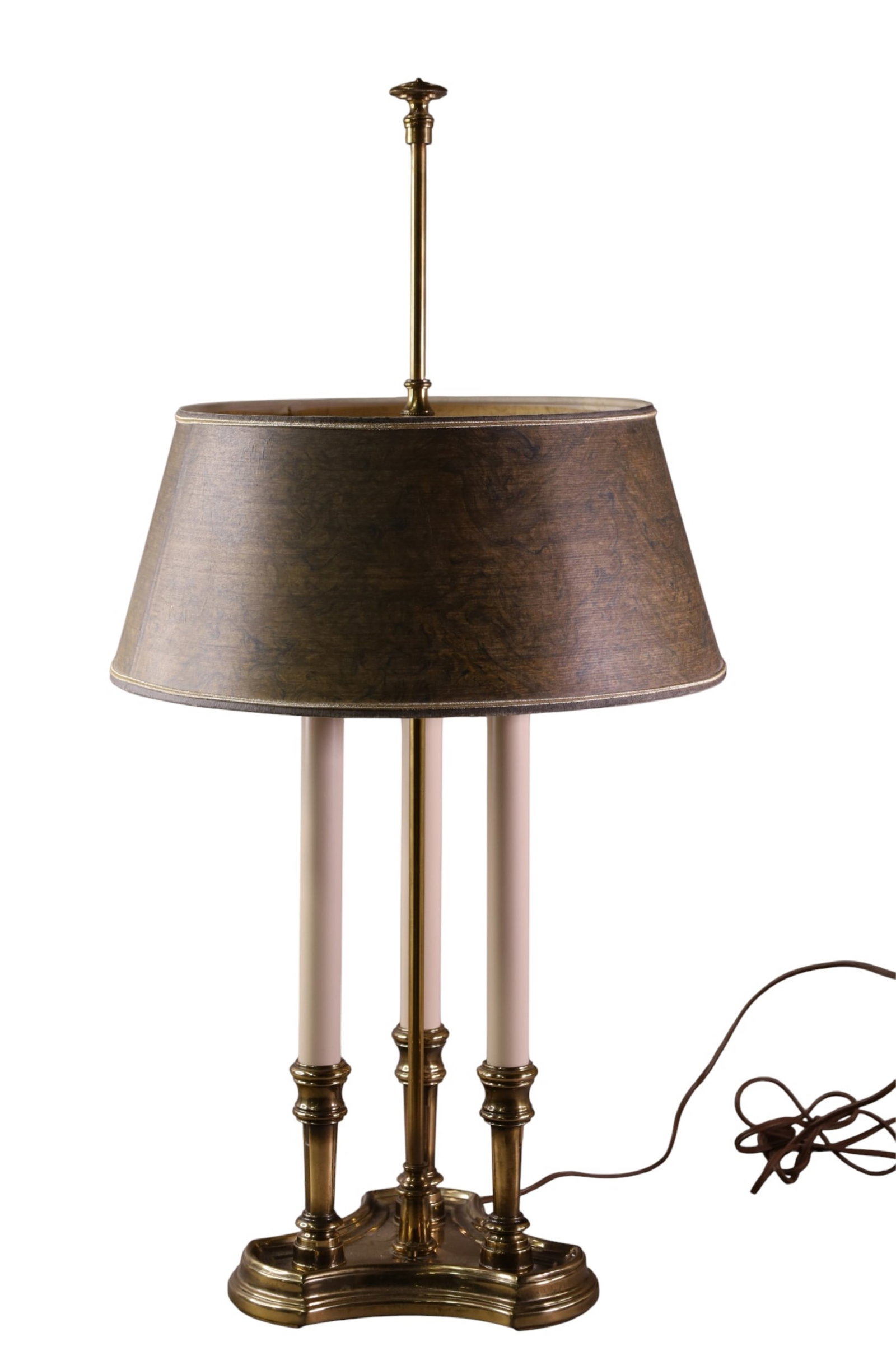 BOUILLOTTE STYLE LAMP: FRENCH BOUILLOTTE STYLE TABLE LAMP. 14" DIAM x 29" H.