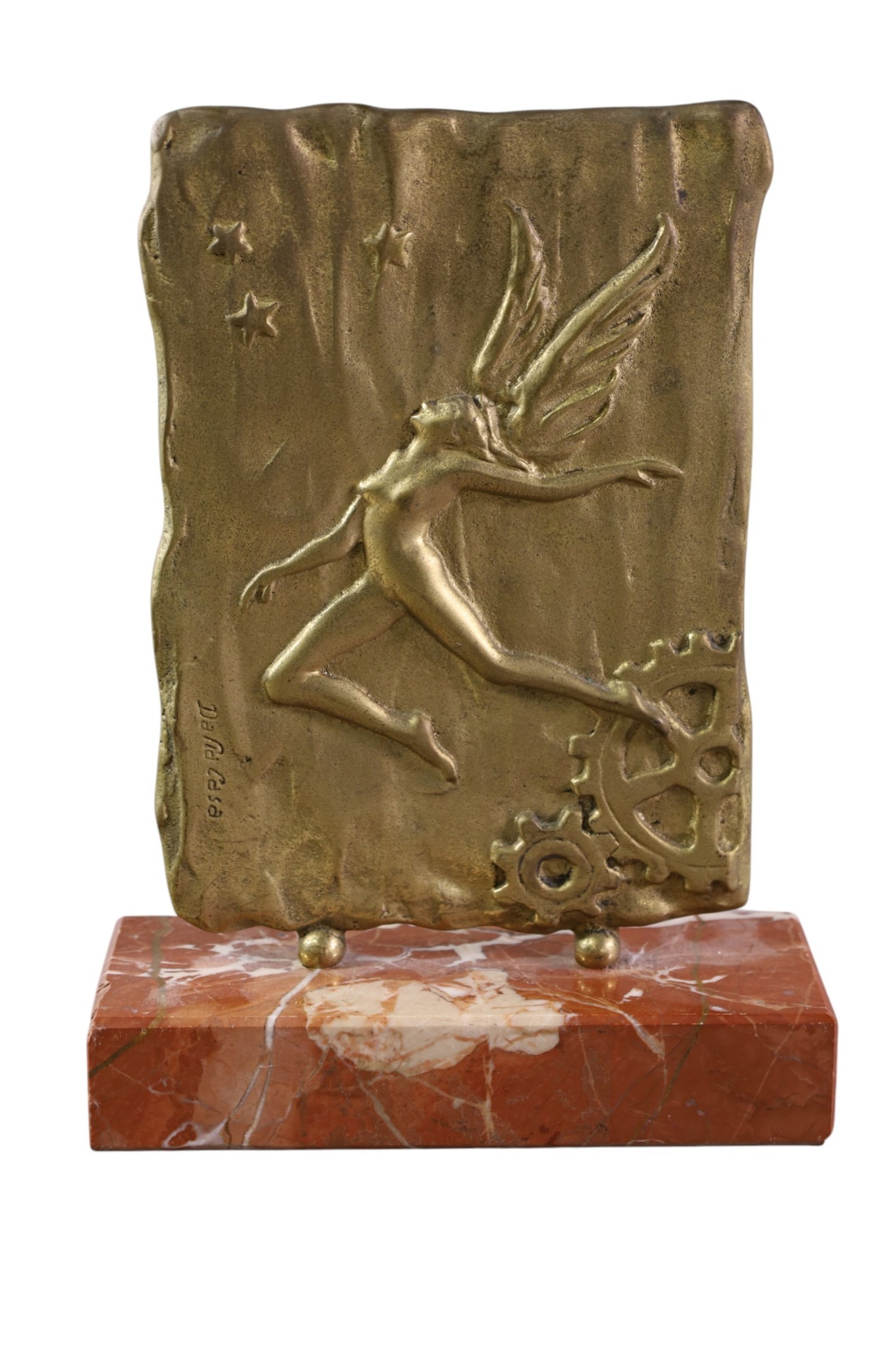 BRONZE PLAQUE: SMALL BRONZE PLAQUE, FAIRY, SIGNED DARIA CASA. 10" H