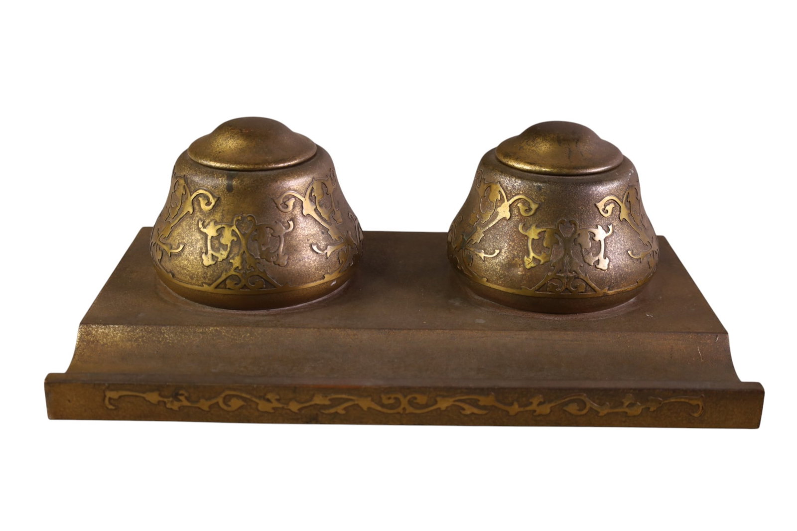 LARGE SILVERCREST DESK SET: SILVERCREST DESK INKWELL SET, WITH INSERTS. 16" W x 9" H.
