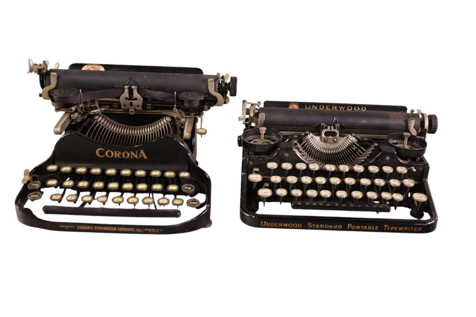 2 ANTIQUE TYPEWRITERS: CORONA, & UNDERWOOD PORTABLE TYPEWRITERS,