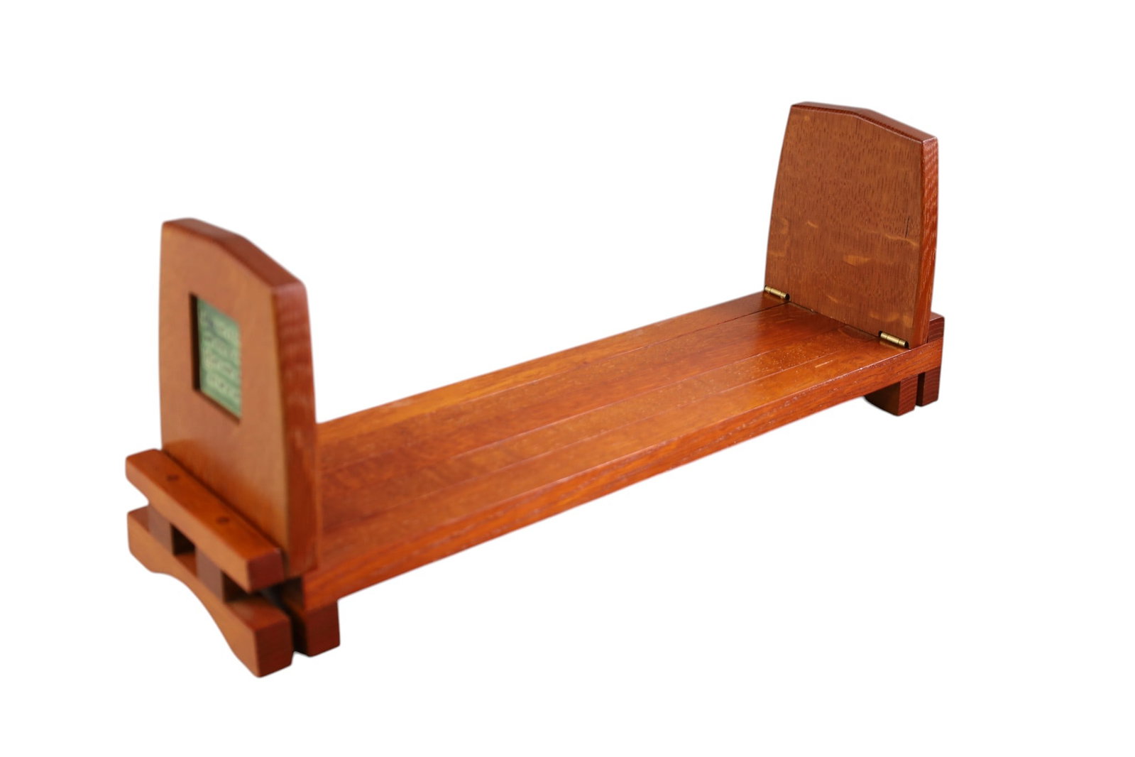 STICKLEY BOOK RACK: ADJUSTABLE STICKLEY BOOK RACK, TILE ENDS. FOLDING. 20" W.