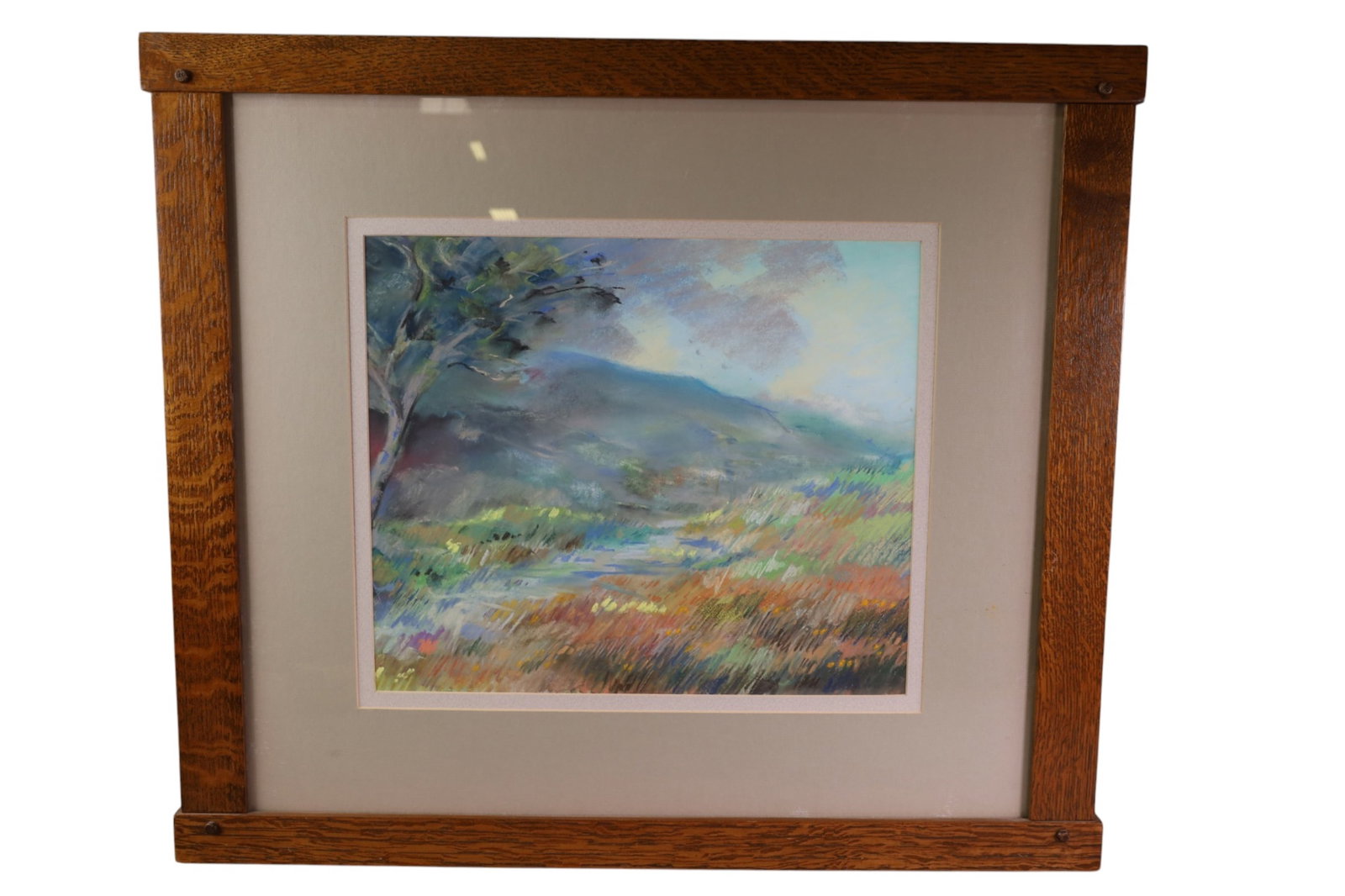 FRAMED PASTEL: ARTS & CRAFTS FRAMED, PASTEL ON PAPER.. 16" x 14" IMAGE SIZE / 29 x 25" IN FRAME