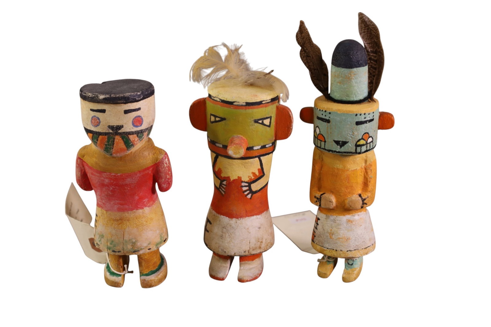 3 KACHINAS: HAND PAINTED, CARVED KACHINAS, 2 SIGNED O'HAGAN ON BASE, 6" H.