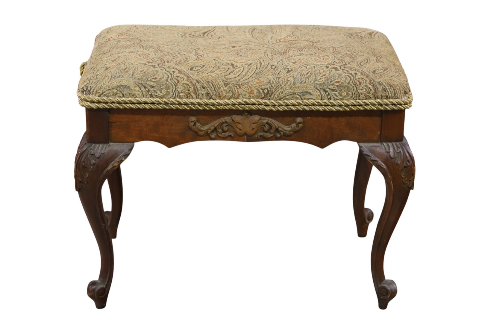 CARVED WINDOW BENCH: CARVED WINDOW BENCH, WEAR TO FINISH, 25" x 13" D x 21" H. THIS ITEM EXCEEDS SIZE, WEIGHT, AND OR FRAGILITY LIMITATIONS FOR IN HOUSE SHIPPING, MUST BE PICKED UP IN HOUSE OR SHIPPED VIA 3RD PARTY SHIPPE